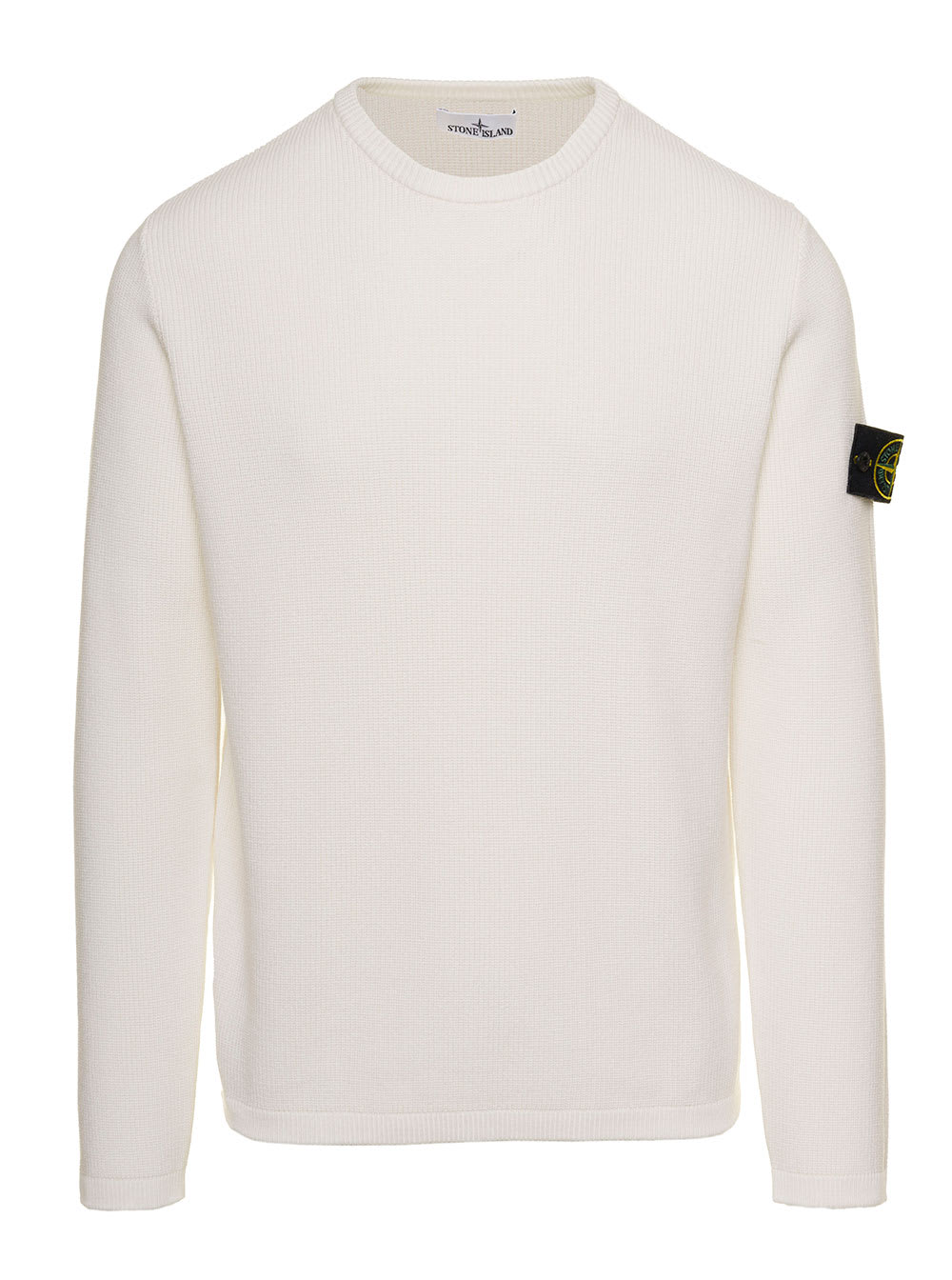 STONE ISLAND WHITE CREWNECK PULLOVER WITH LOGO PATCH IN COTTON MAN STONE ISLAND