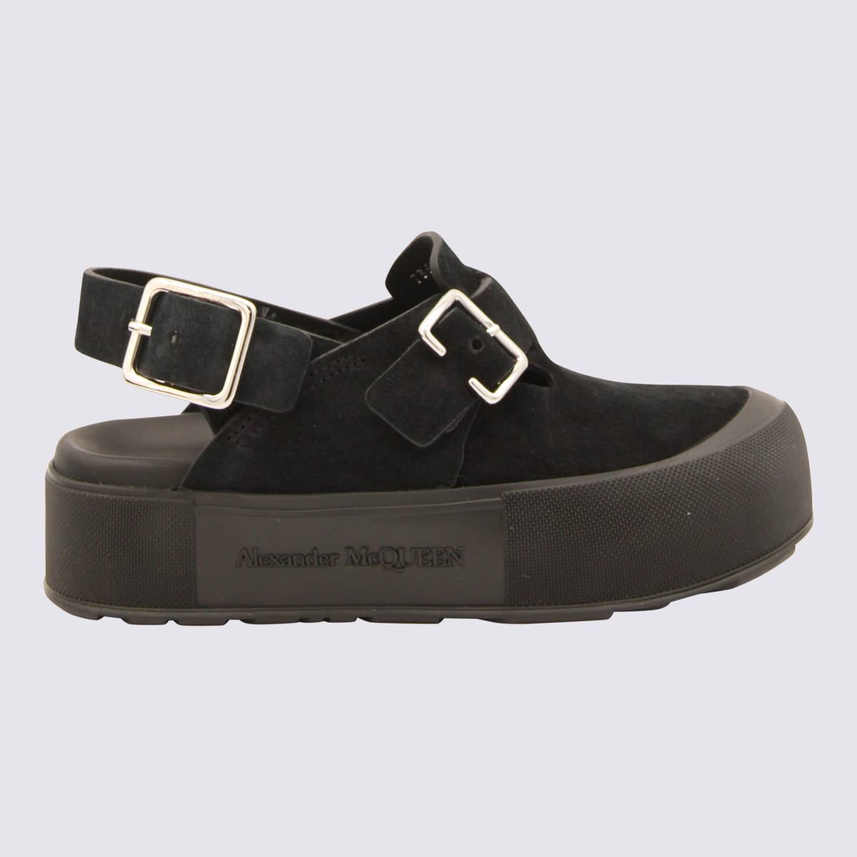 Shop Alexander Mcqueen Black Suede Mount Slick Sabot Sandals