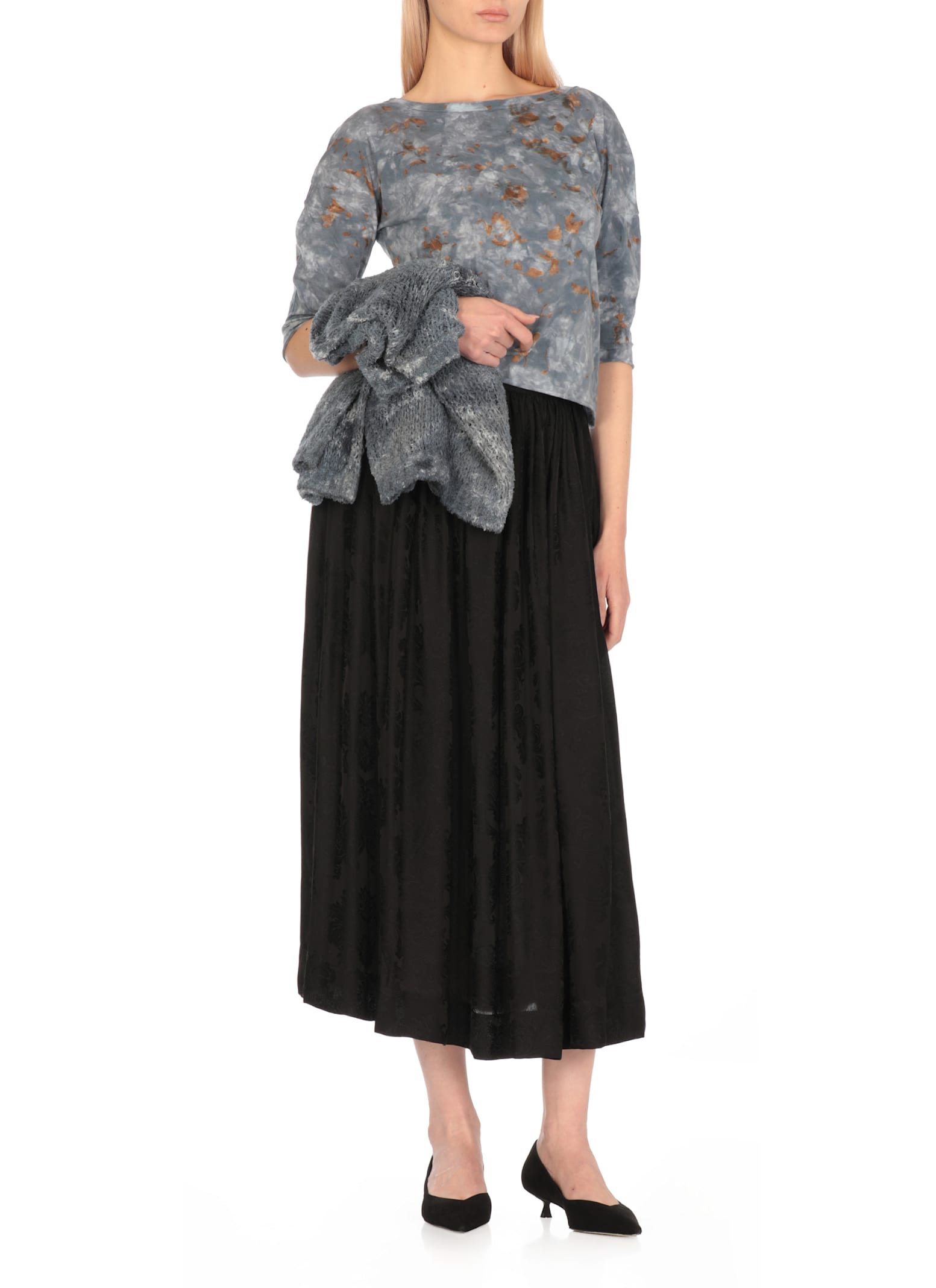 Avant Toi Contrasting Color Pattern Cotton Sweater In Blue
