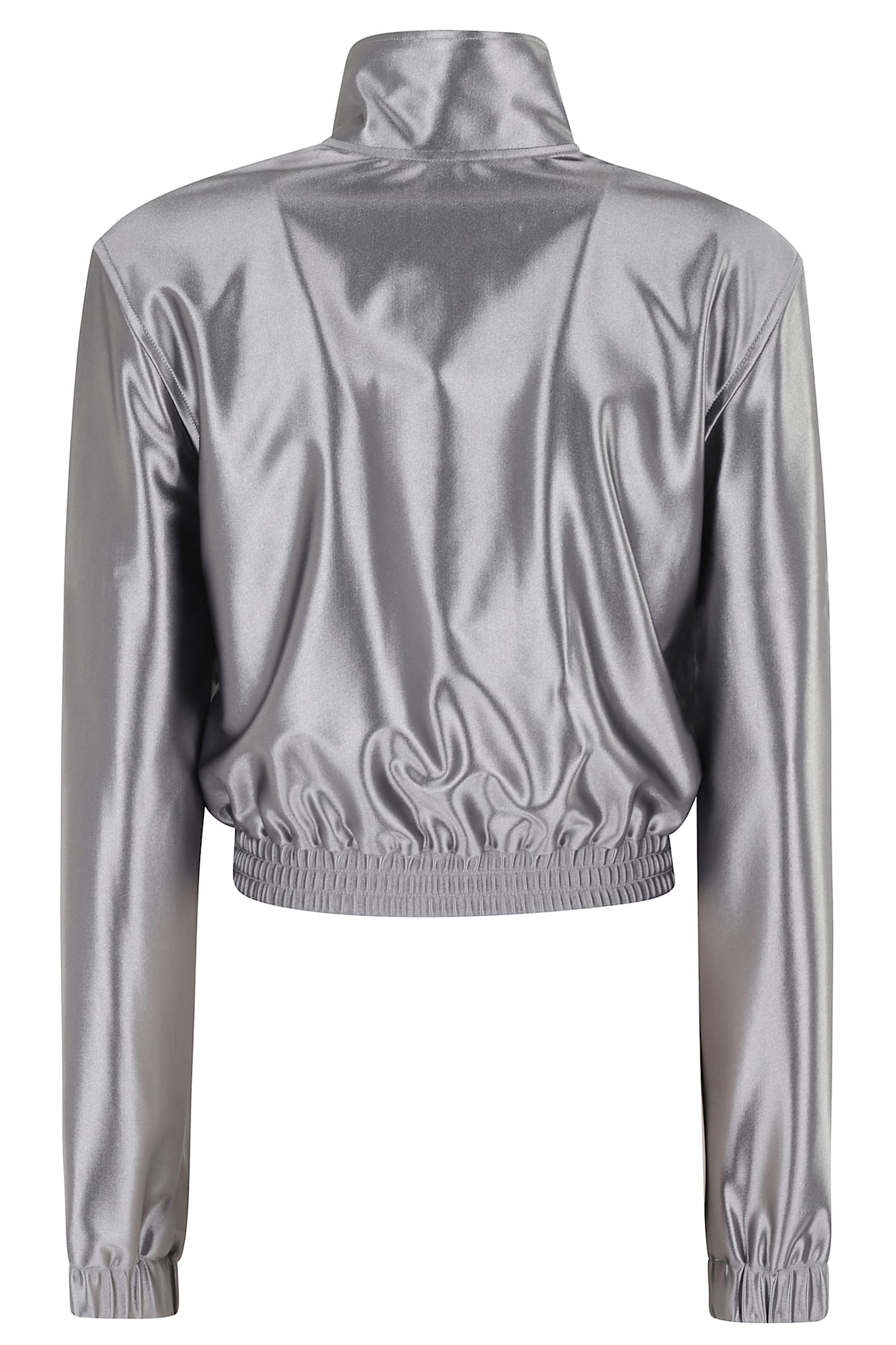 Alexander Wang T Alexanderwang.t Shrunken Logo-embossed Satin Track Jacket In Neutral