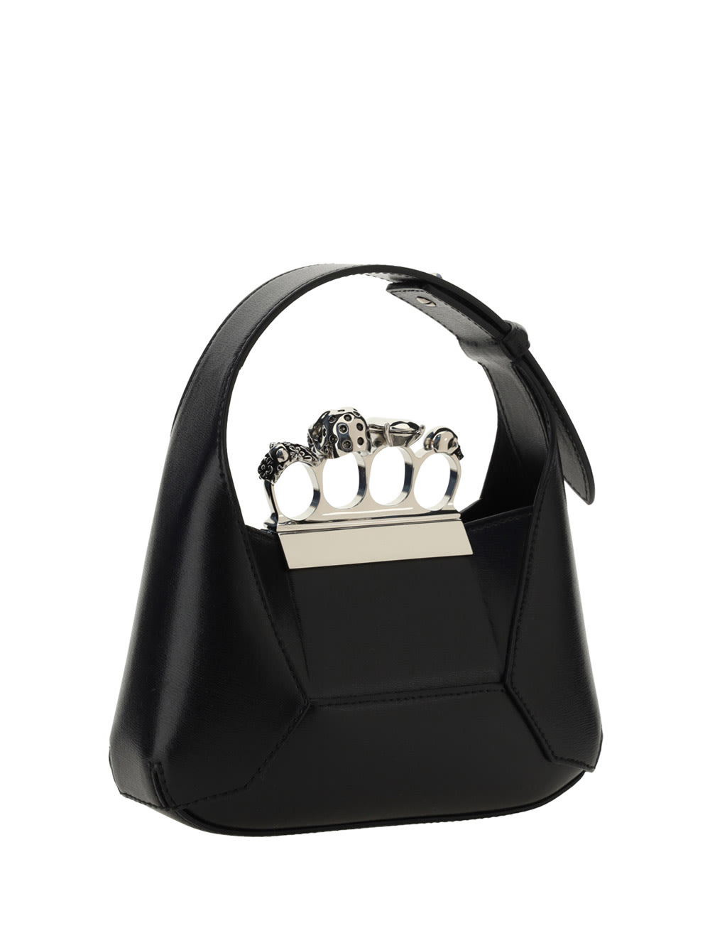 Alexander Mcqueen Mini Jewelled Leather Hobo In Nero