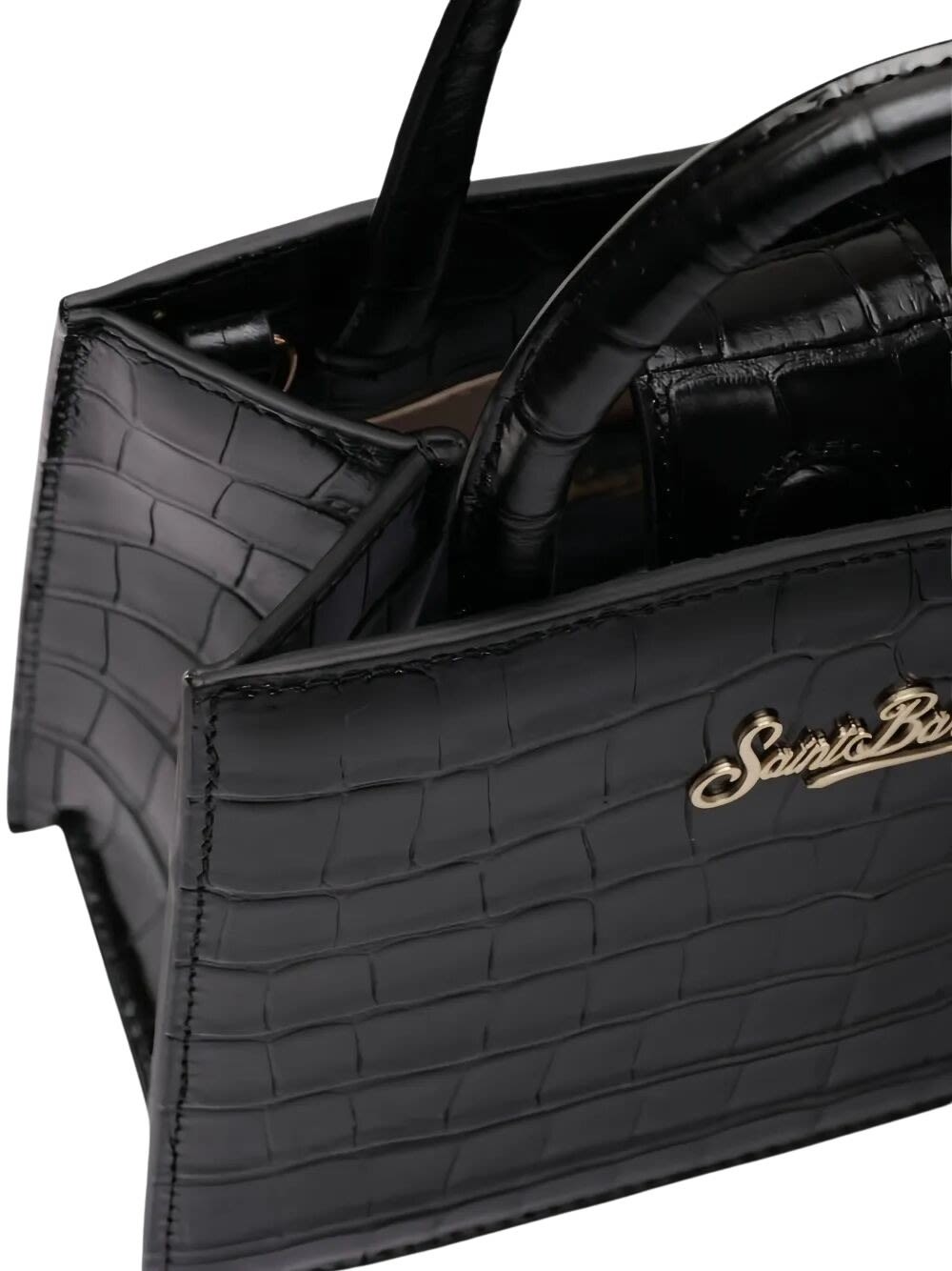 Mc2 Saint Barth Crocodile Texture Shoulder Bag Top Handle In Black