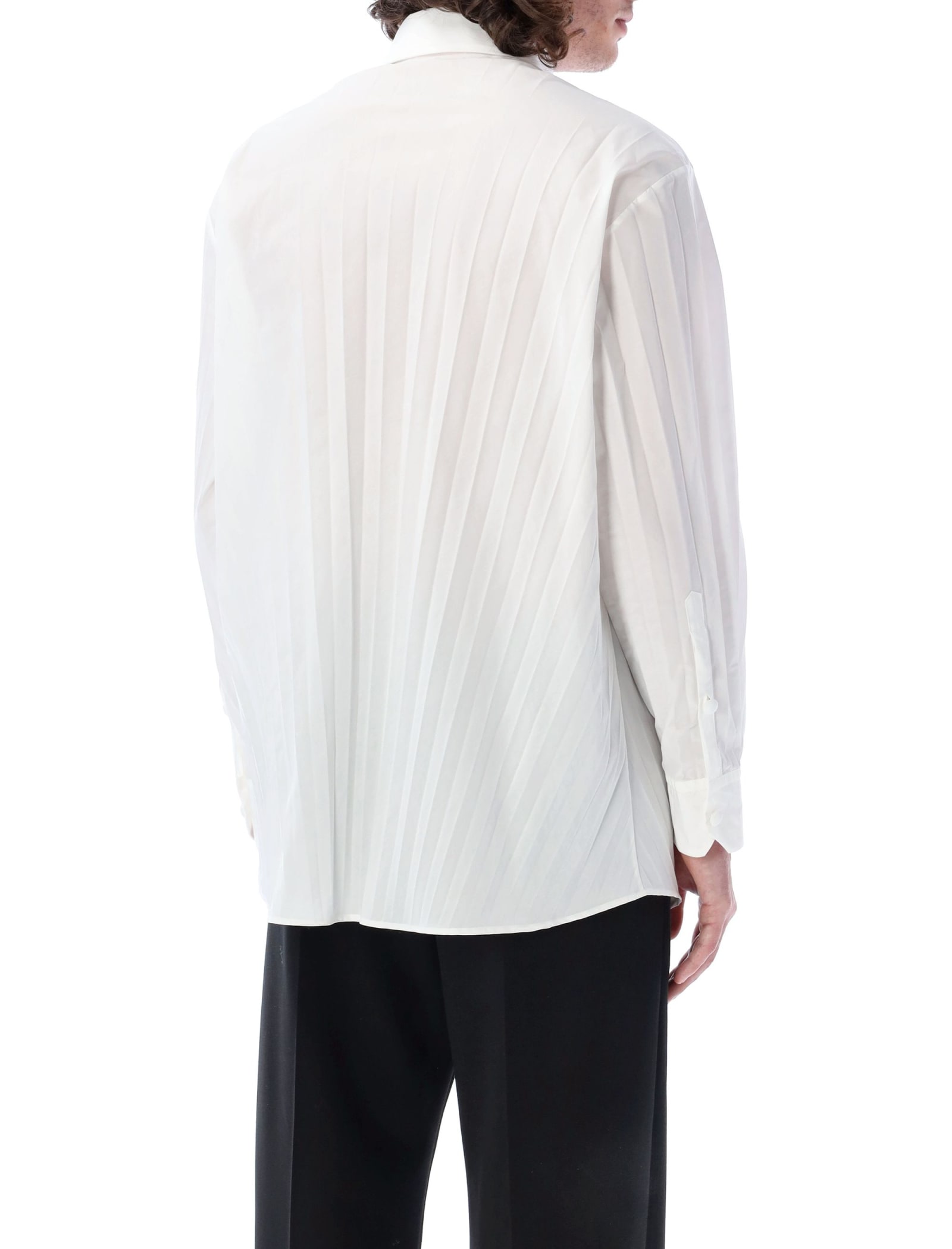 Shop Valentino Pleated Cotton-blend Shirt In White
