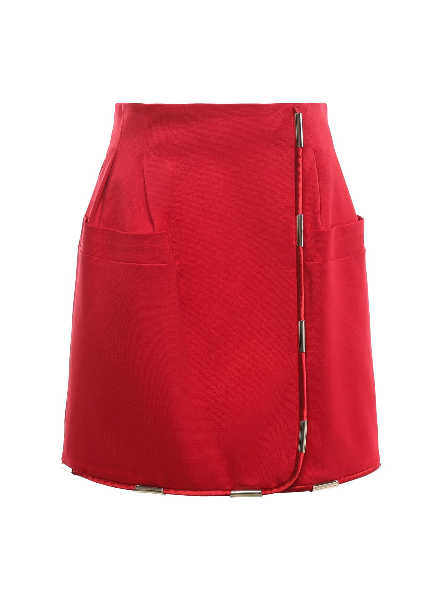 Genny Wrap Mini Skirt With Metallic Details In Red