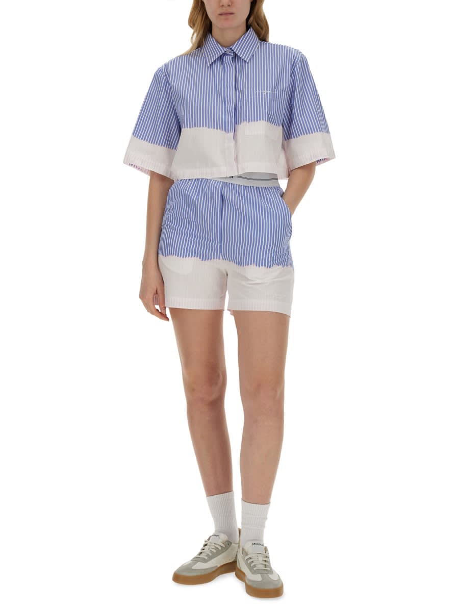 Shop Msgm Shirt With Faded Treatment In Baby Blue