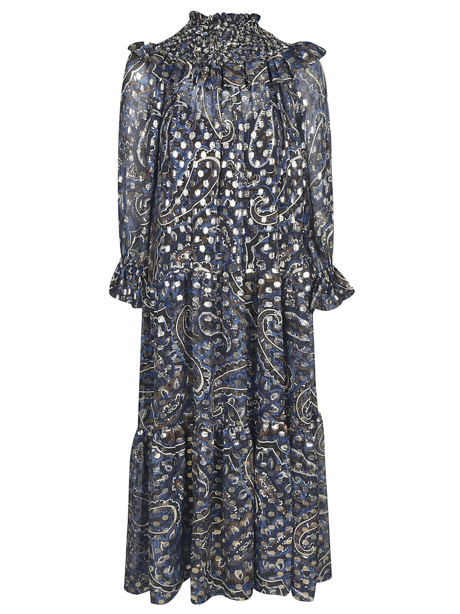 Parosh Paisley Print Ruffled Dress