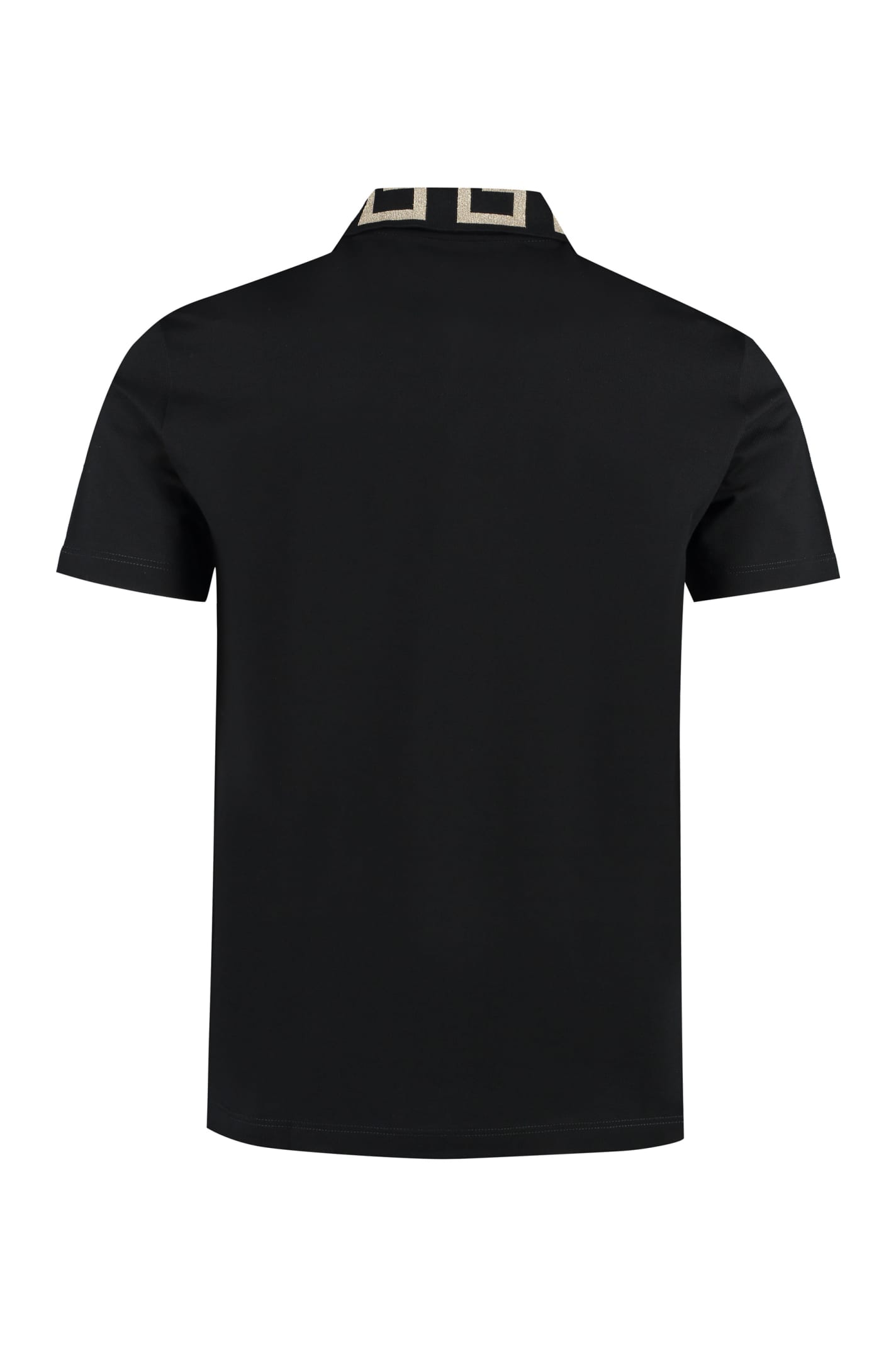 Shop Versace Cotton Piqué Polo Shirt In Black/gold