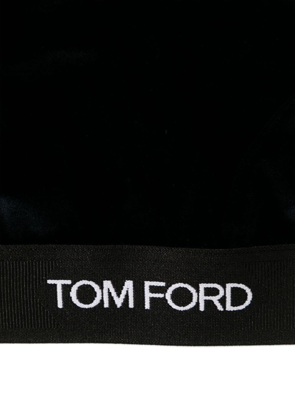 Shop Tom Ford Stretch Lustrous Velour Signature Bralette In Midnight Blue