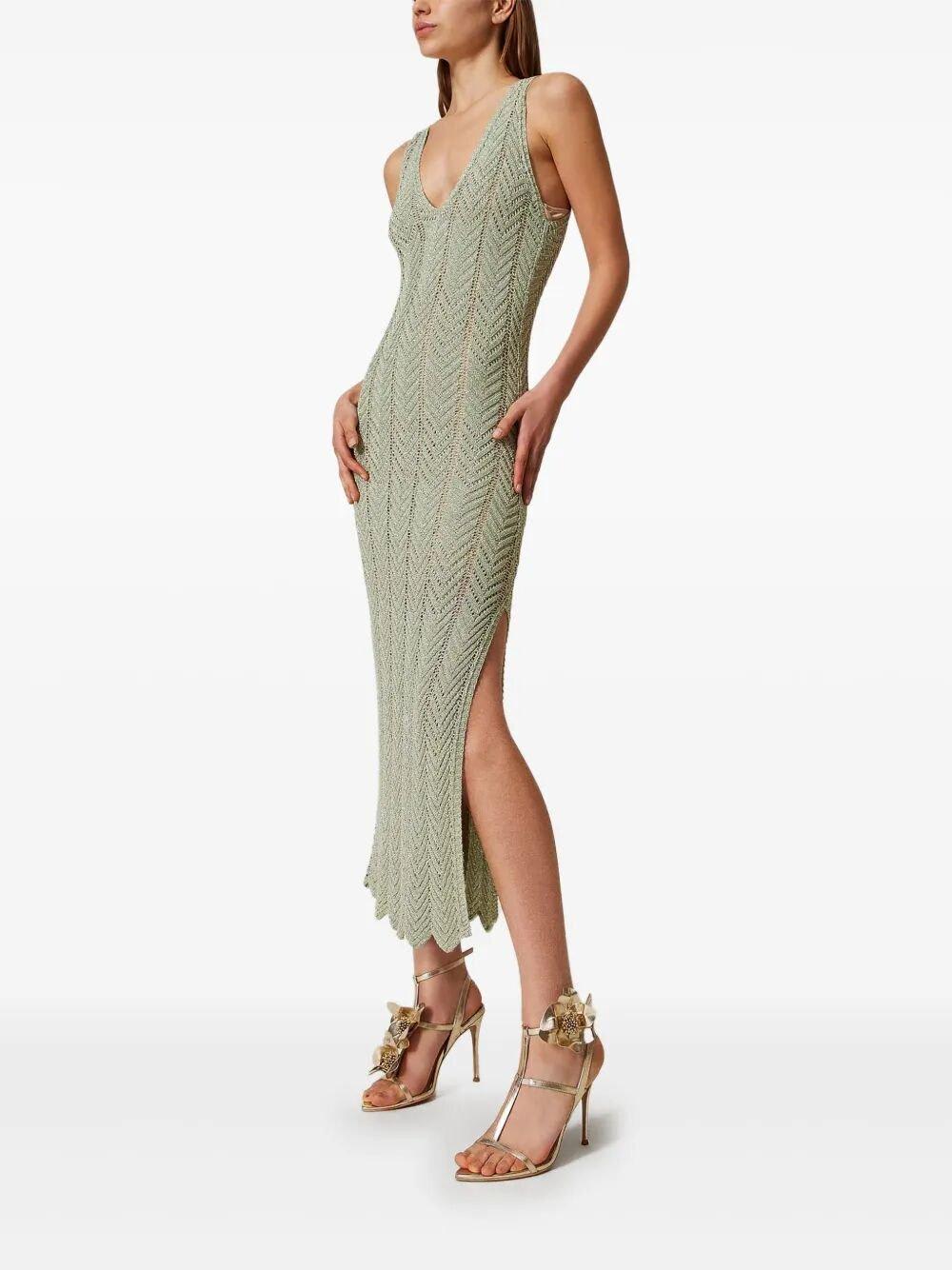 Twinset Green Midi Dress With Lurex-effect
