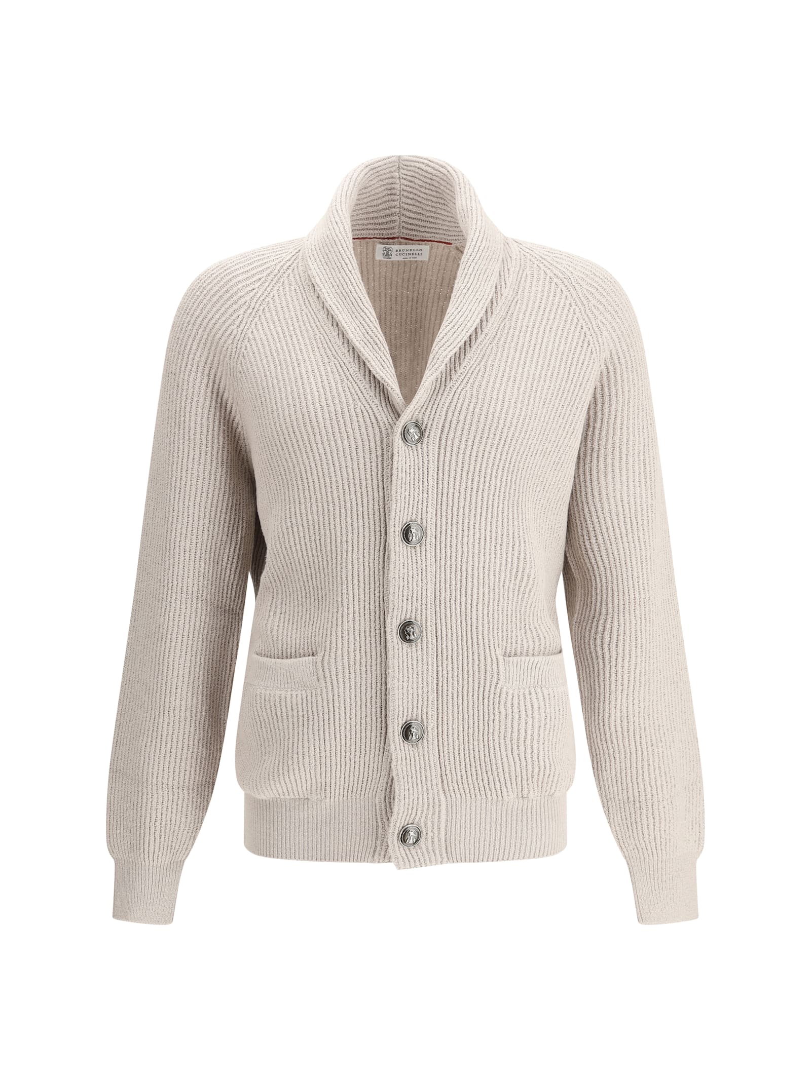 Brunello Cucinelli Ribbed Cotton Shawl Collar Cardigan In C2438