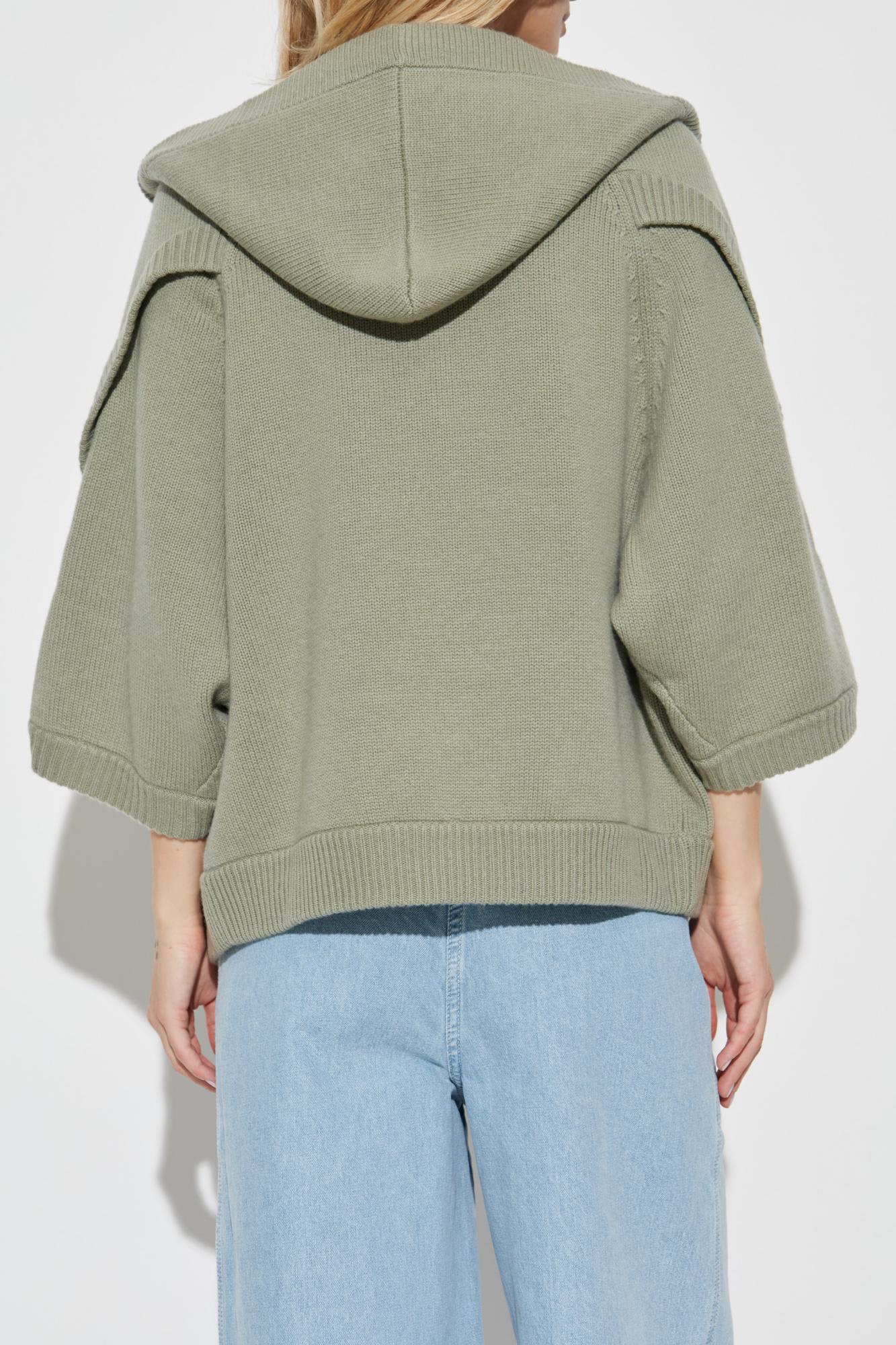 Max Mara Wool Blend Cardigan With Buttoned Hood In Gray