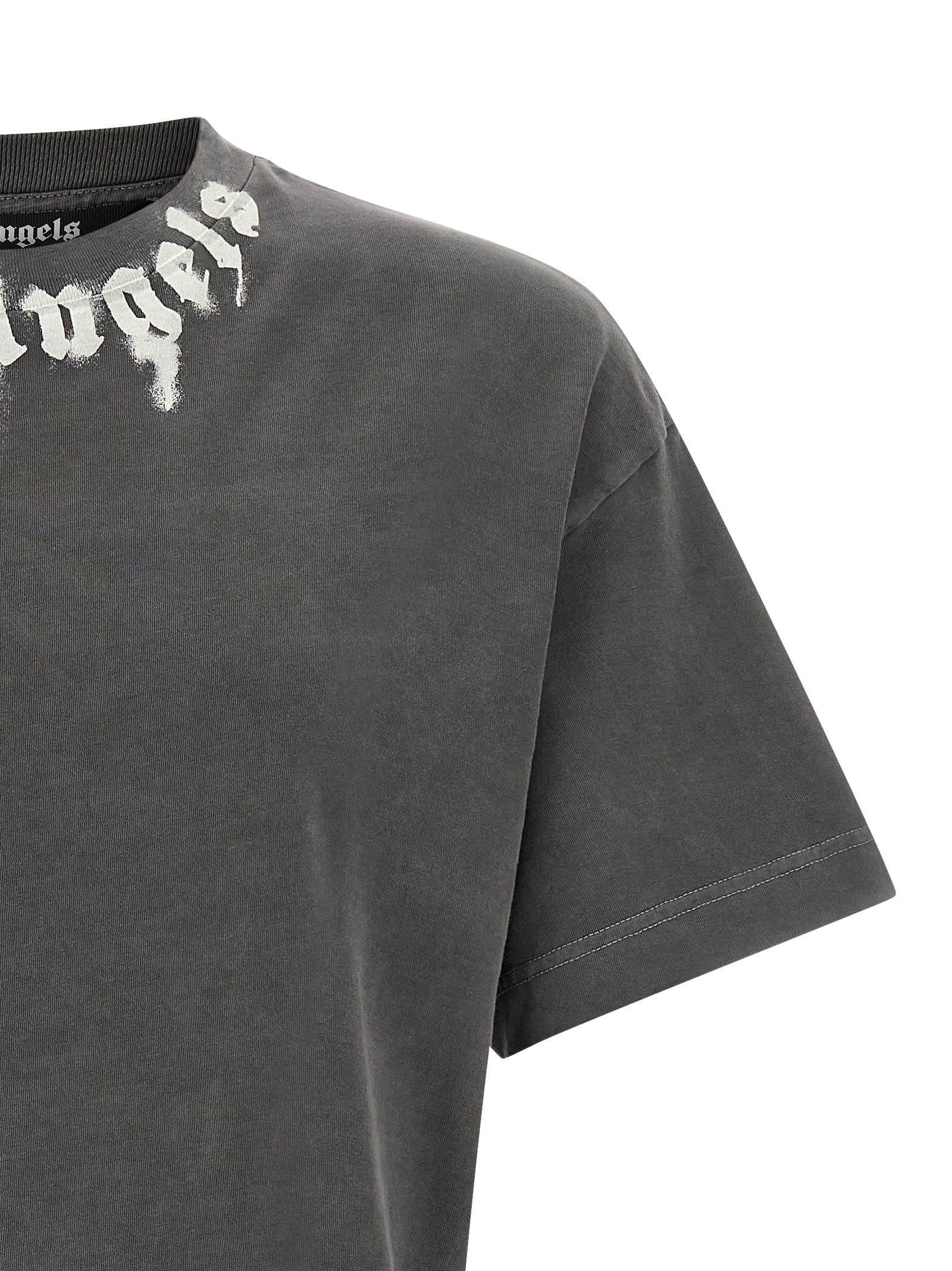 Palm Angels Grey Logo Print T-shirt In Gray