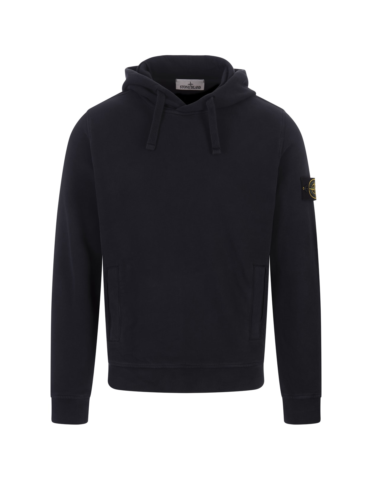 Shop Stone Island Hoodie In Navy Blue Gauzed Cotton