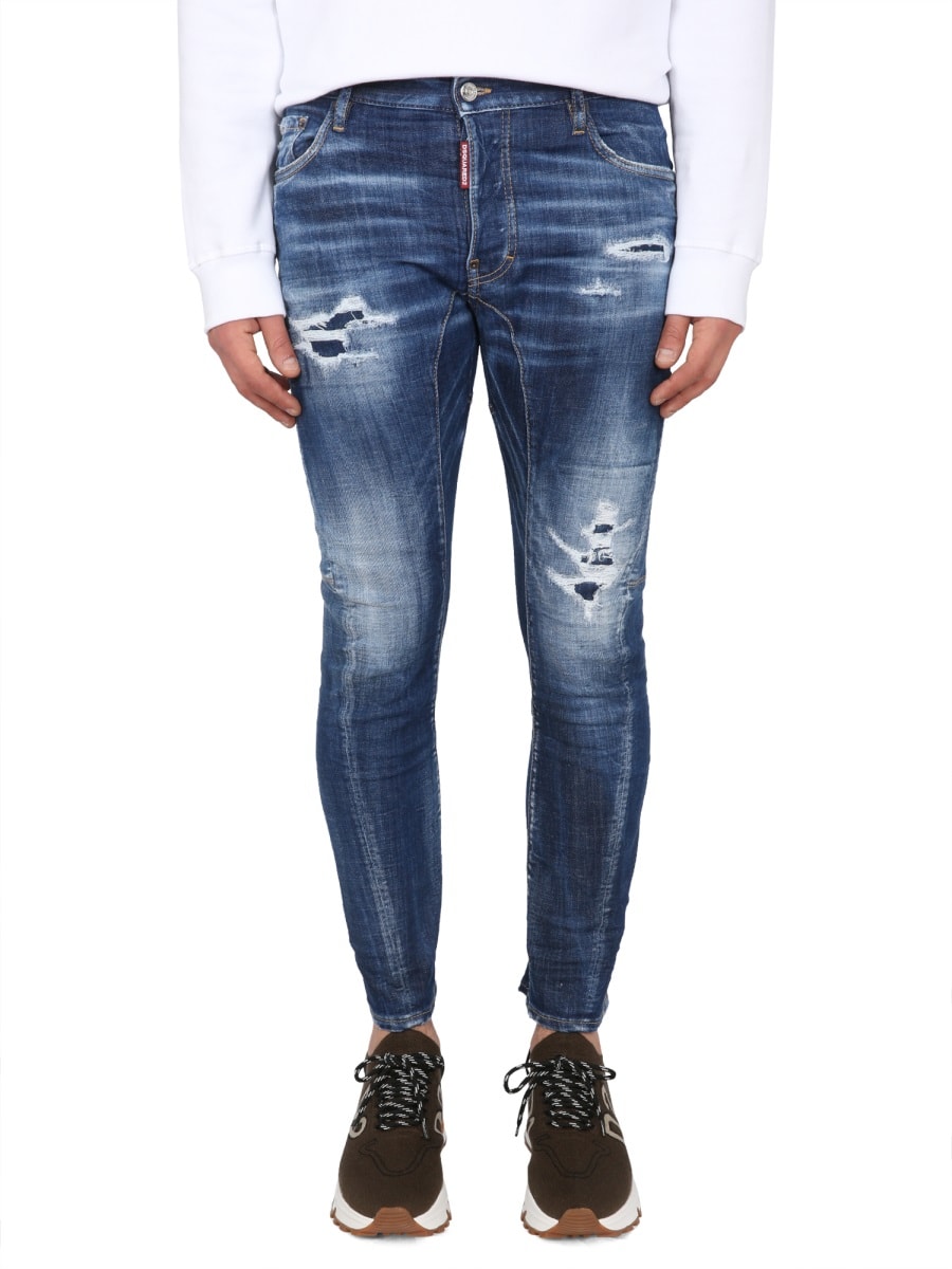 Dsquared2 Stylish Distressed Jeans With Contrast Stitching In Blue