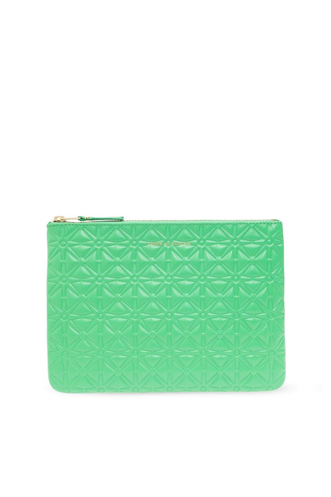 Comme Des Garçons Embossed Zipped Pouch In Gree Green