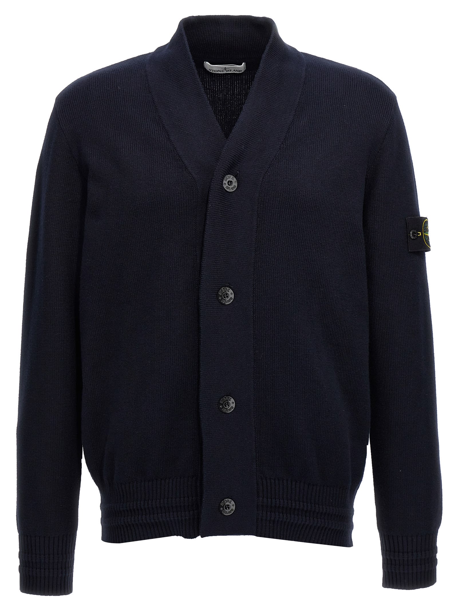 Shop Stone Island Logo Badge Cardigan In Blue