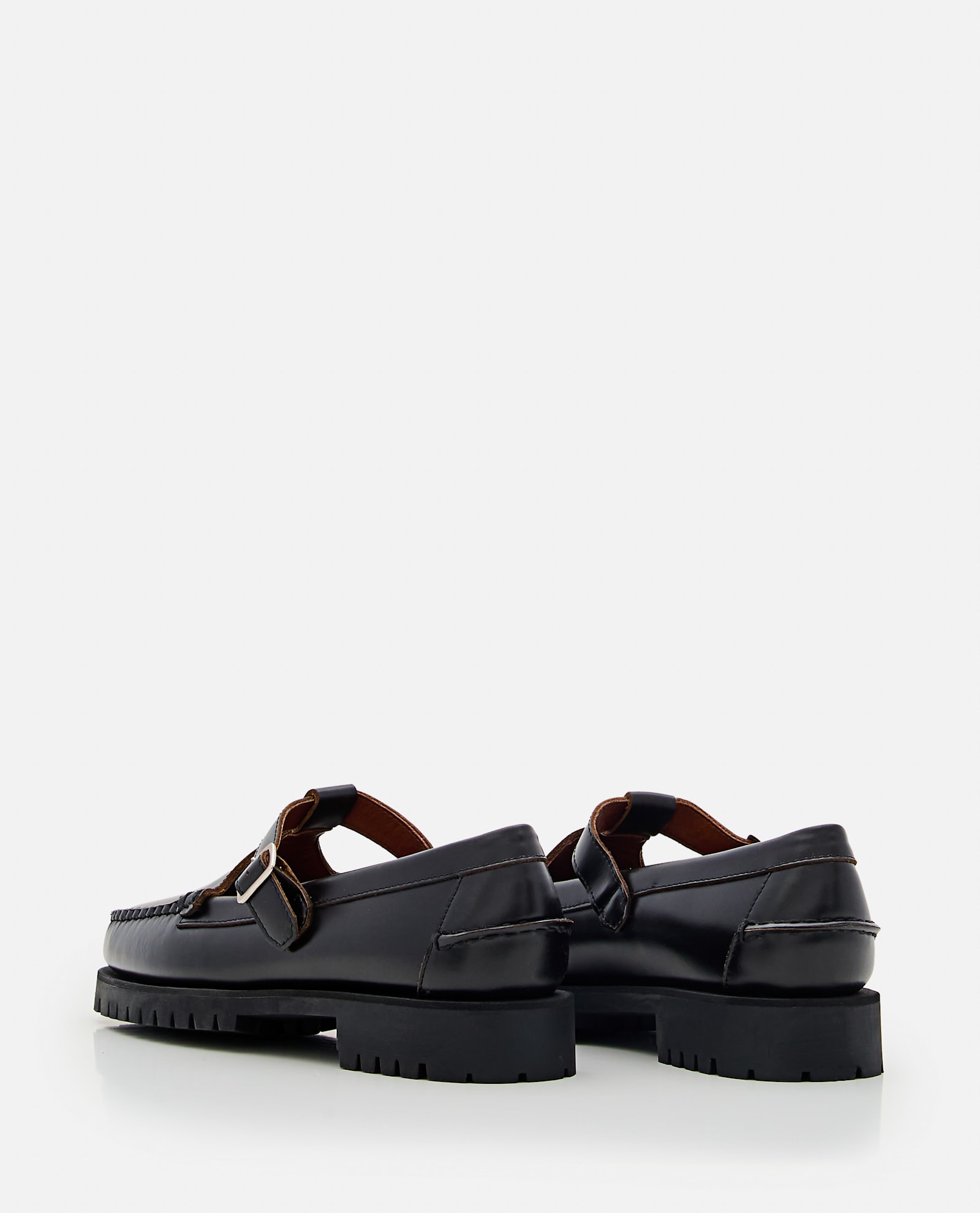 Shop Sebago Georgina Lug Leather Loafer With T-bar In Black