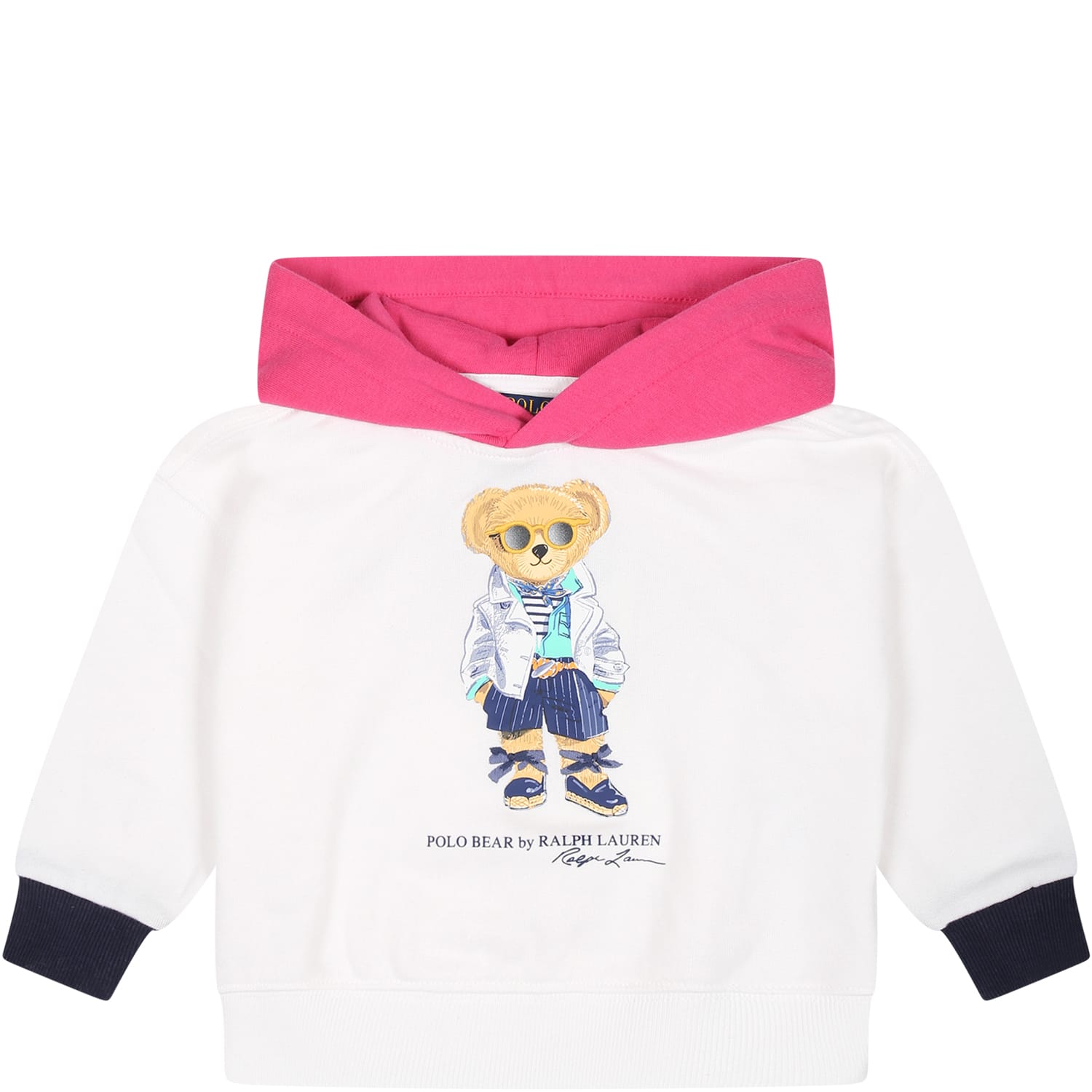 Shop Ralph Lauren White Sweatshirt For Baby Girl With Polo Bear