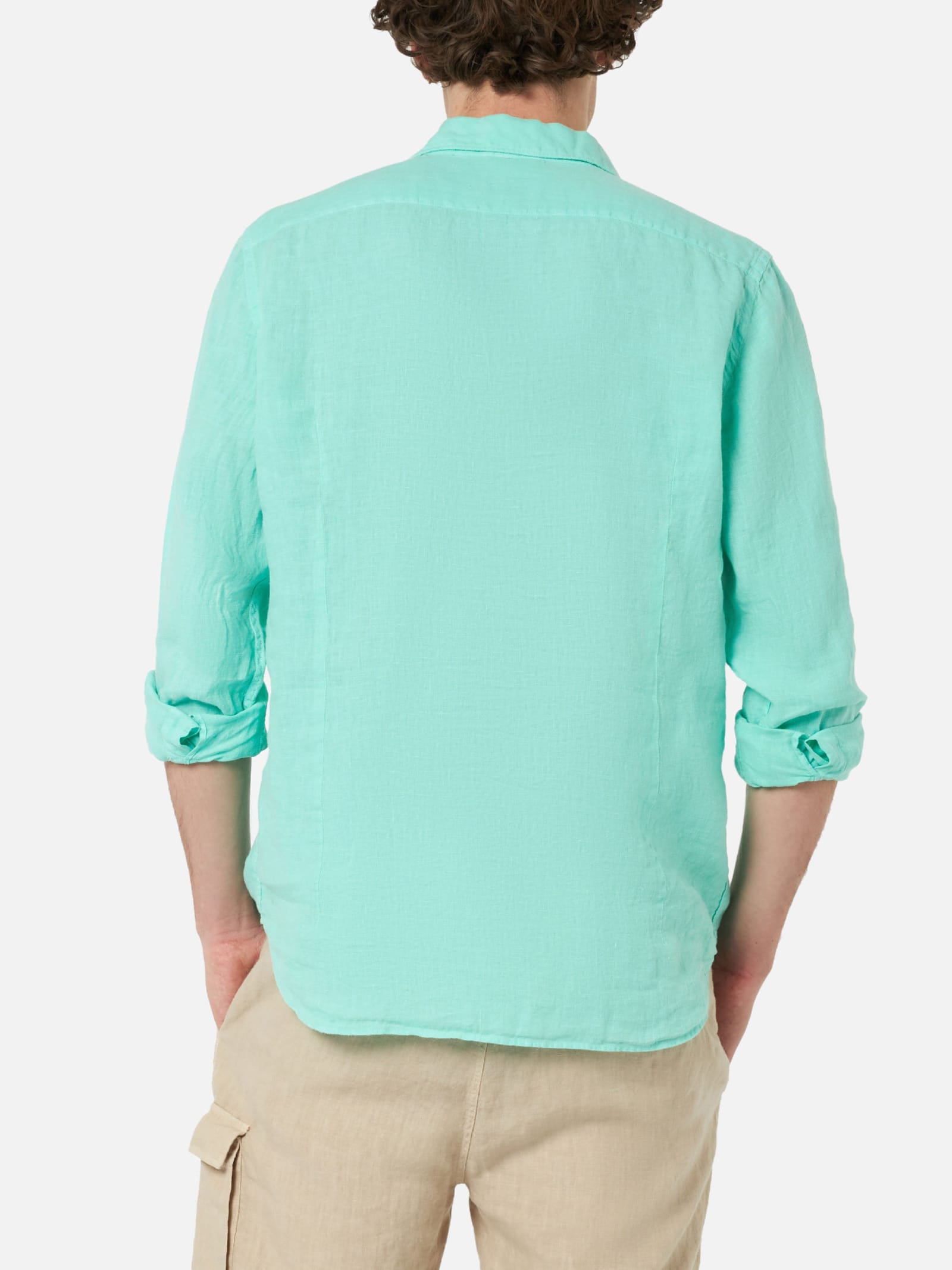 Mc2 Saint Barth Man Mint Green Linen Shirt Pamplona In Green