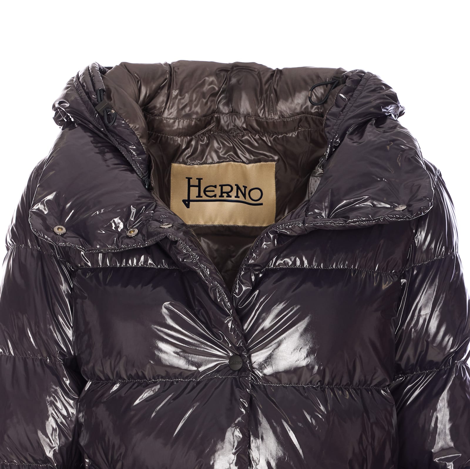 Herno Medium Length Glossy Padded Jacket In Black