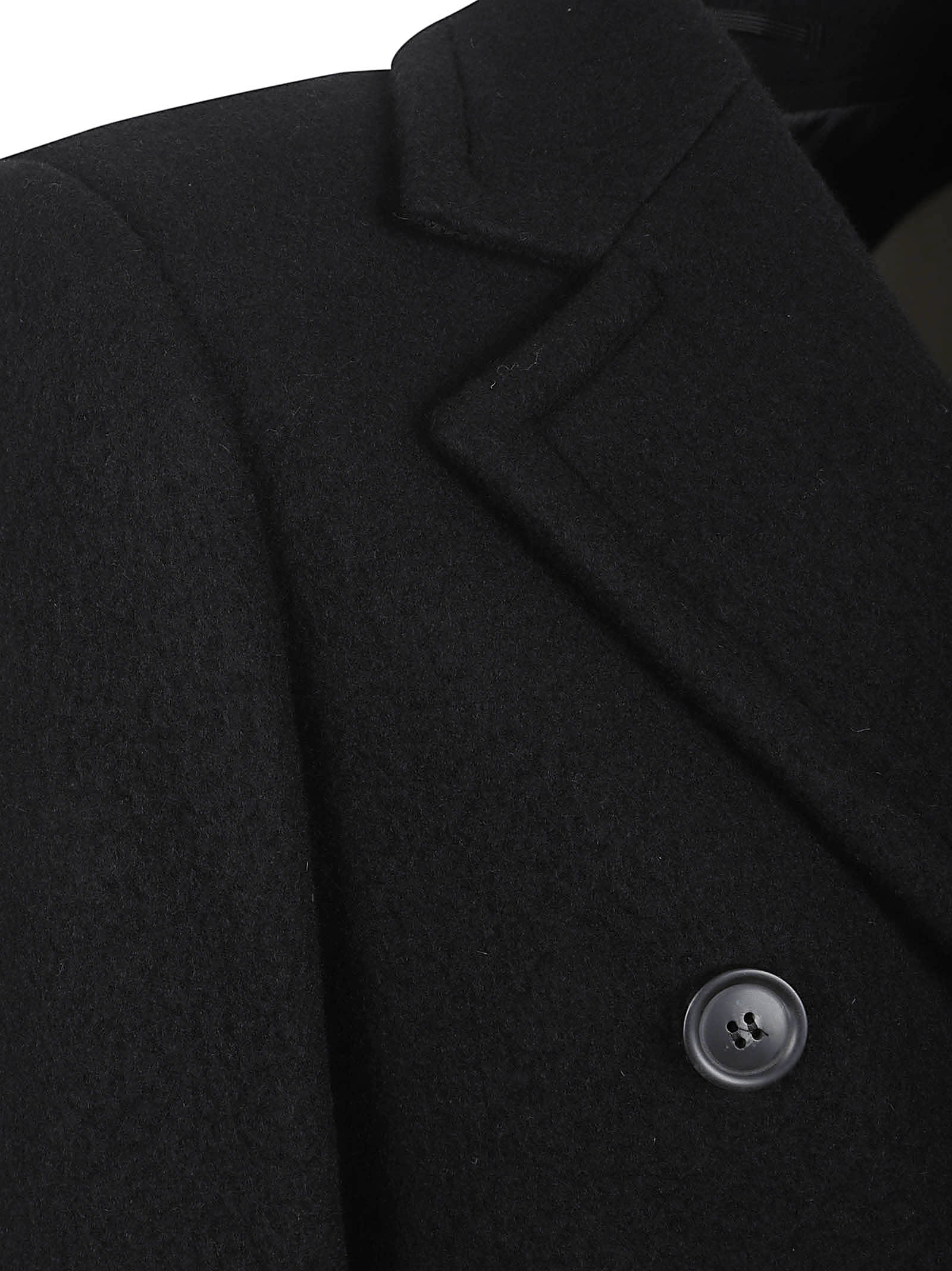 Sportmax Long Double-breasted Black Coat With Structured Shoulders And Belt Detail In Black