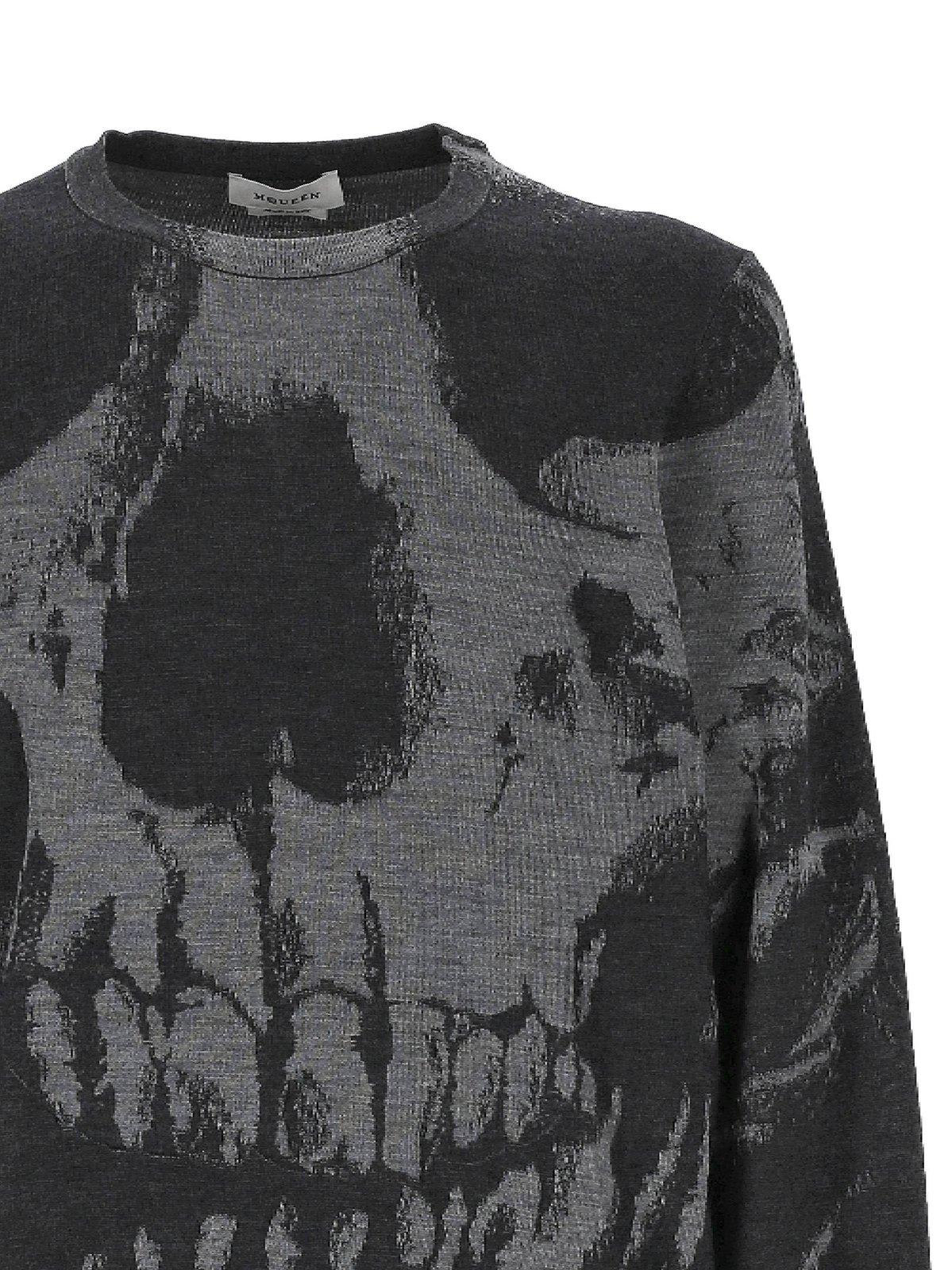 Alexander Mcqueen Skull Intarsia Wool Melange Crewneck Sweater In Grey