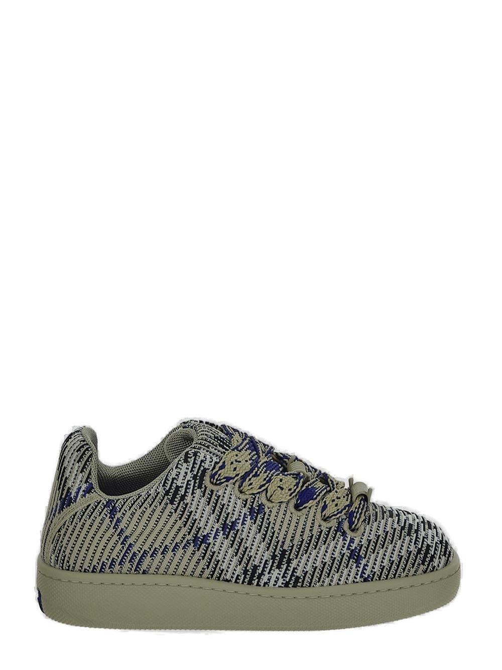 Shop Burberry Box Checked Knitted Lace-up Sneakers In Blu
