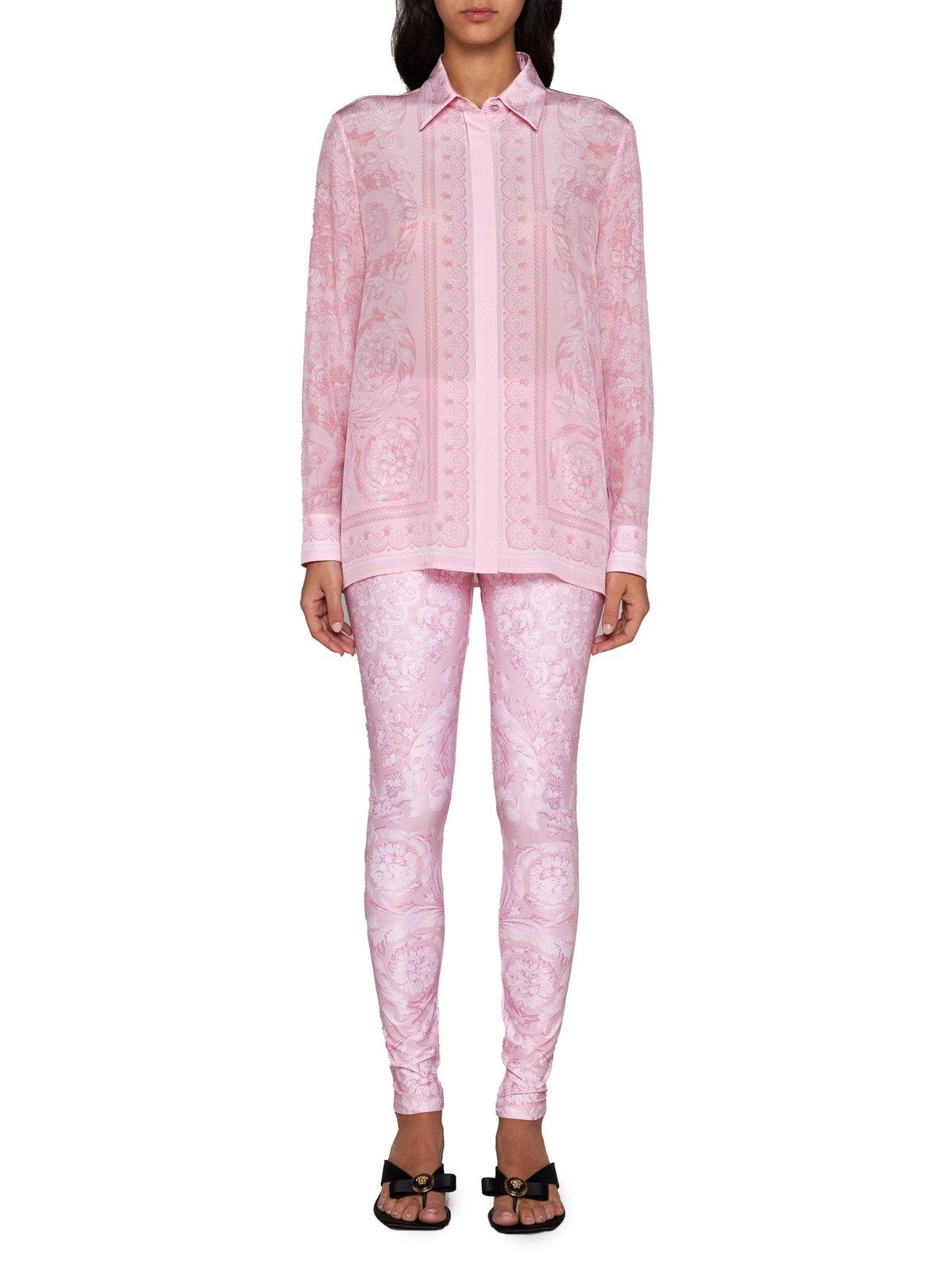 Shop Versace Barocco Printed Buttoned Shirt In Pink