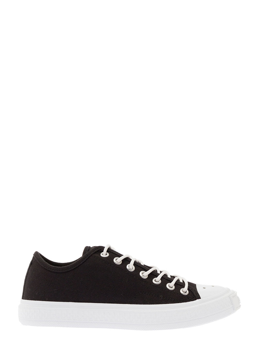 ACNE STUDIOS BLACK LOW-TOP SNEAKERS WITH FRONT LOGO PATCH IN COTTON CANVAS WOMAN