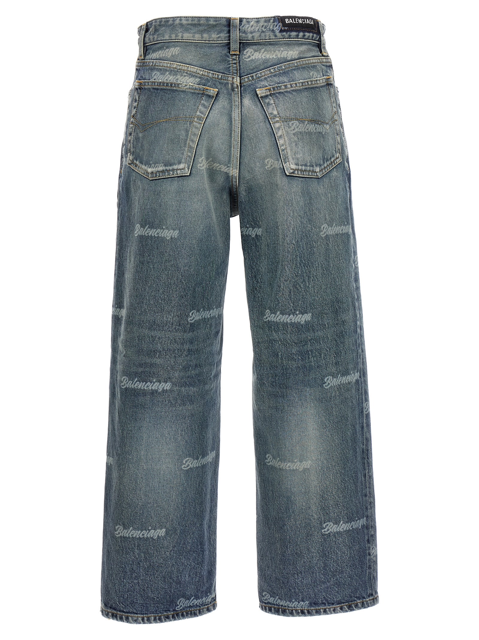 Shop Balenciaga All Over-logo Jeans In Blue