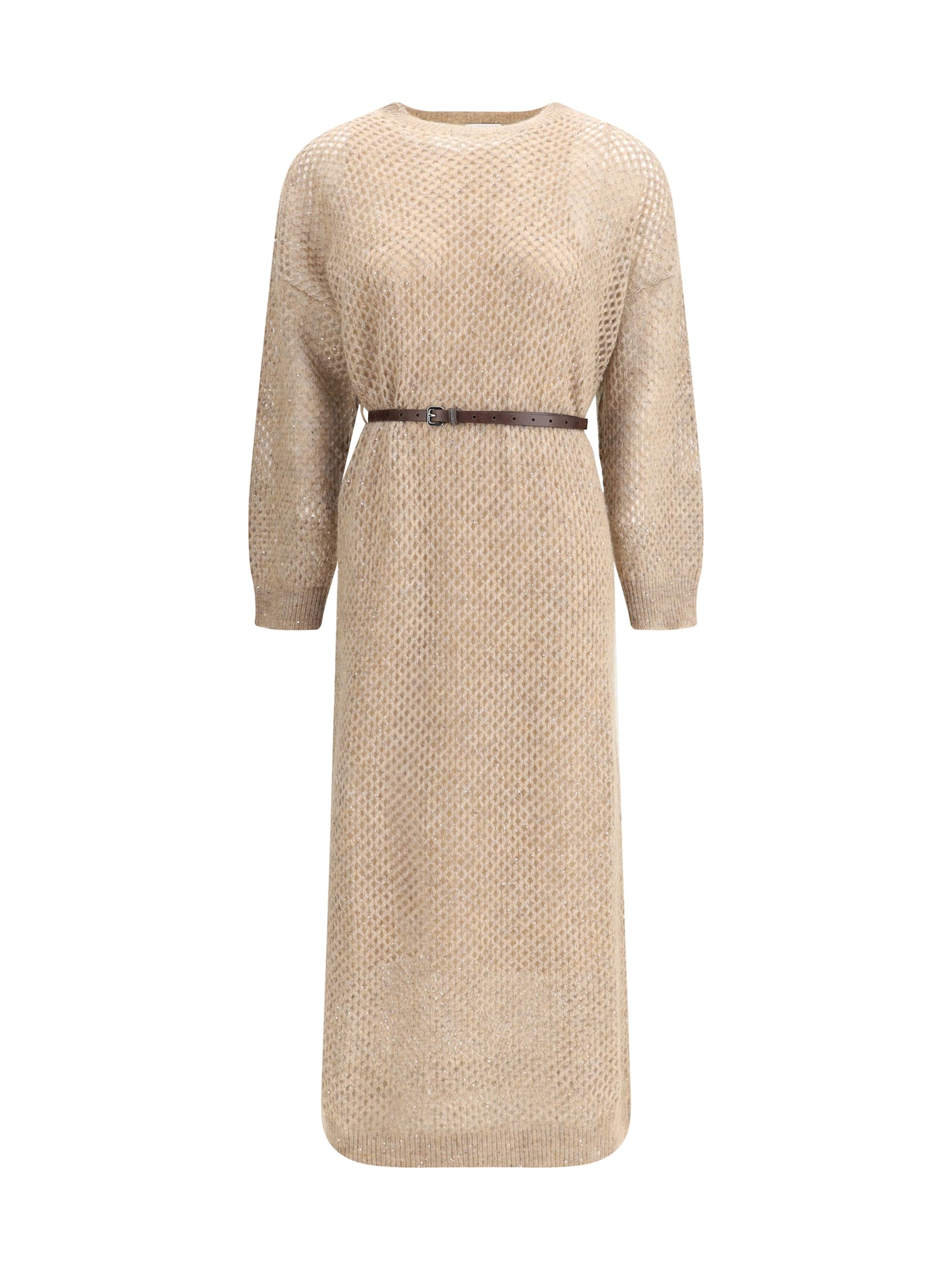 Brunello Cucinelli Perforated Long Dress In Brown