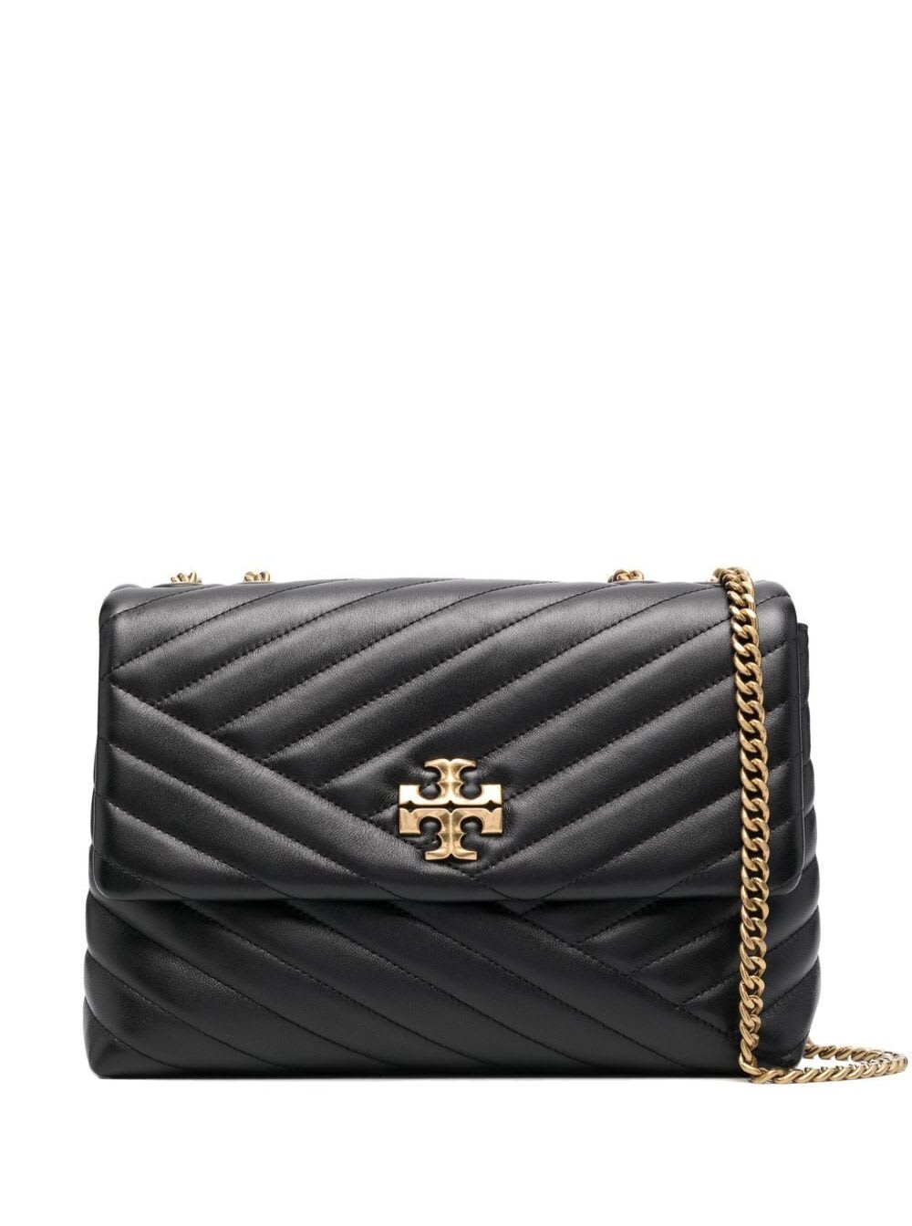 TORY BURCH CONVERTIBLE KIRA BLACK SHOULDER BAG WITH LOGO IN CHEVRON-QUILTED LEATHER WOMAN