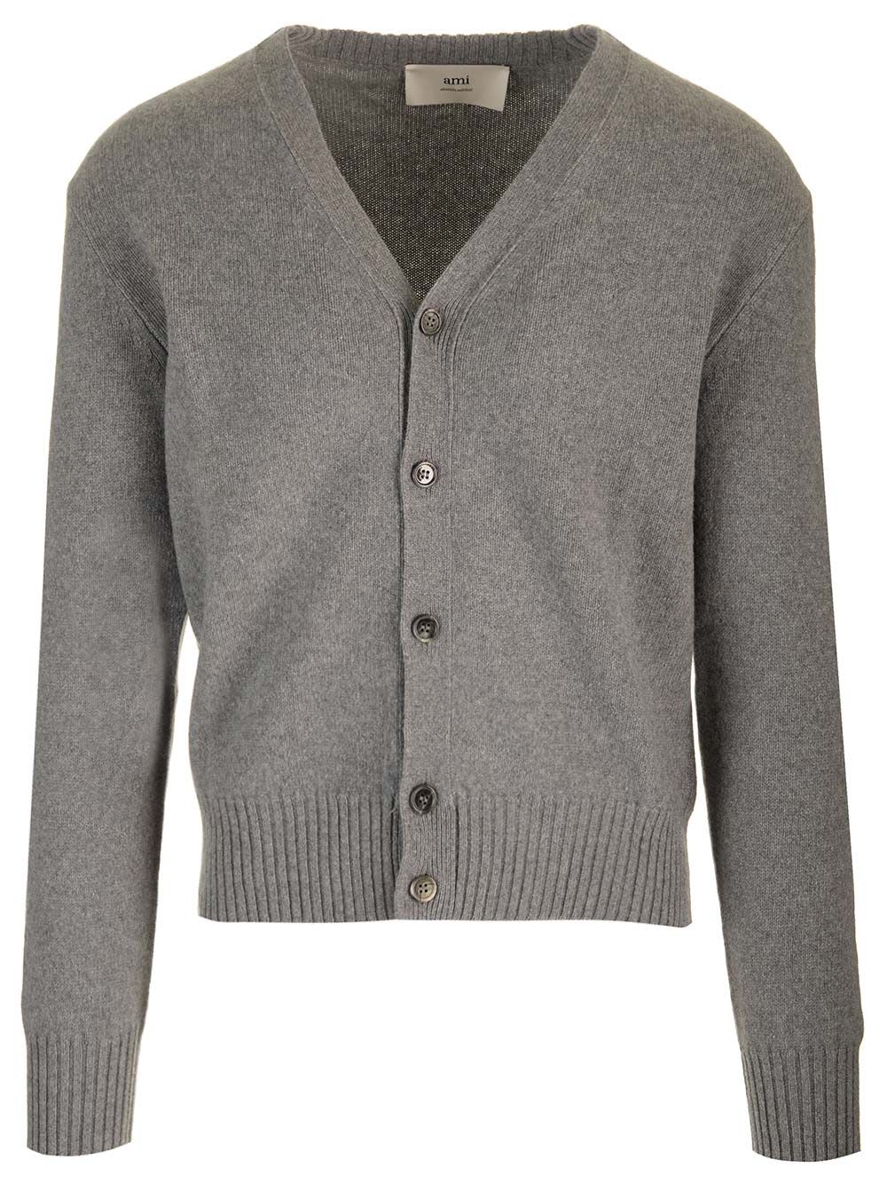 Shop Ami Alexandre Mattiussi Wool And Cashmere Cardigan In Grey