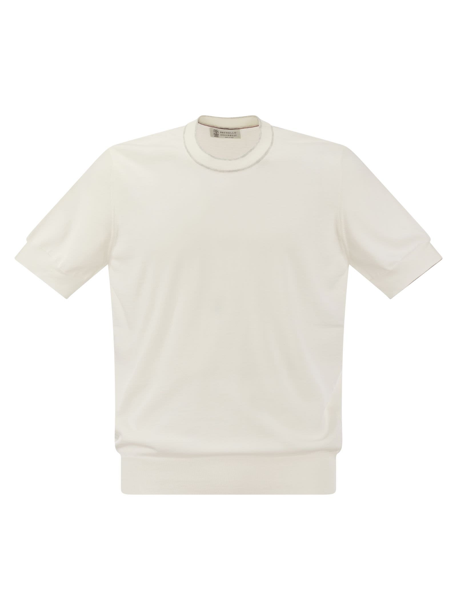 Shop Brunello Cucinelli Cotton Knit T-shirt In Cream
