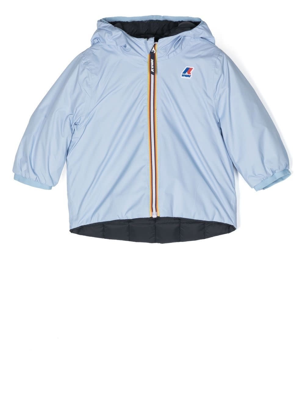 Shop K-way Down Jacket With Reversible Logo In Light Blue