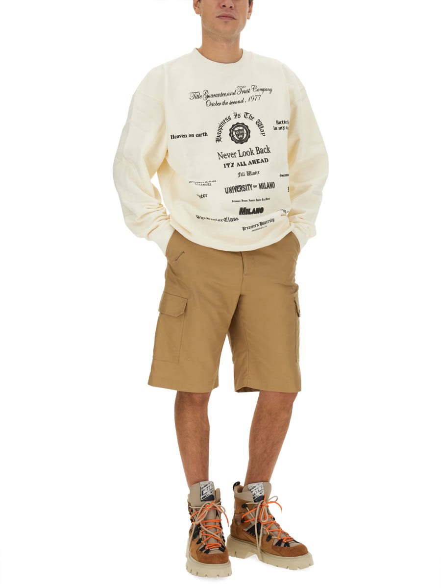 Msgm Logo Crew Neck Sweatshirt In Beige