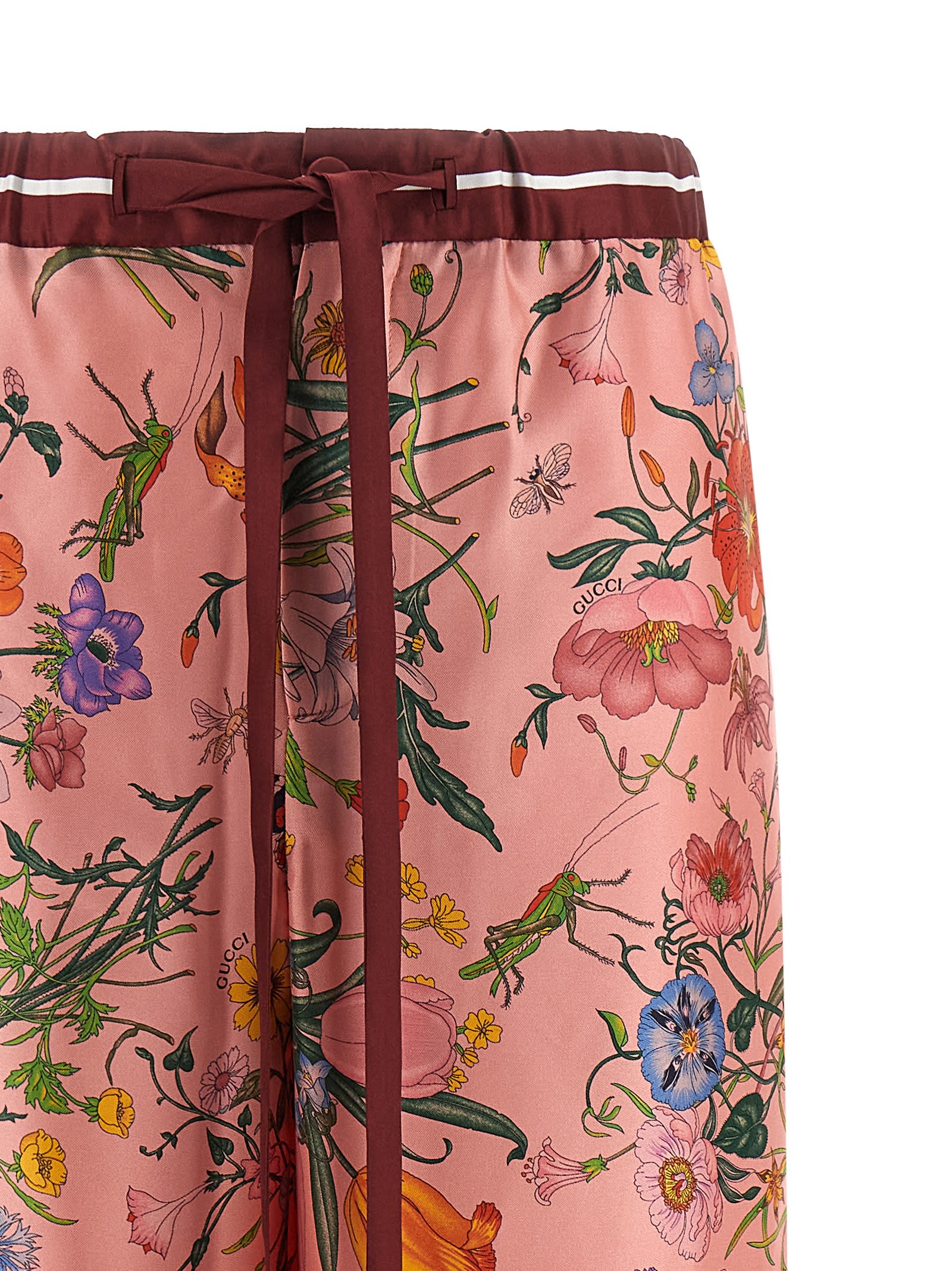 Gucci Floral Print Trousers With Drawstring In Multi