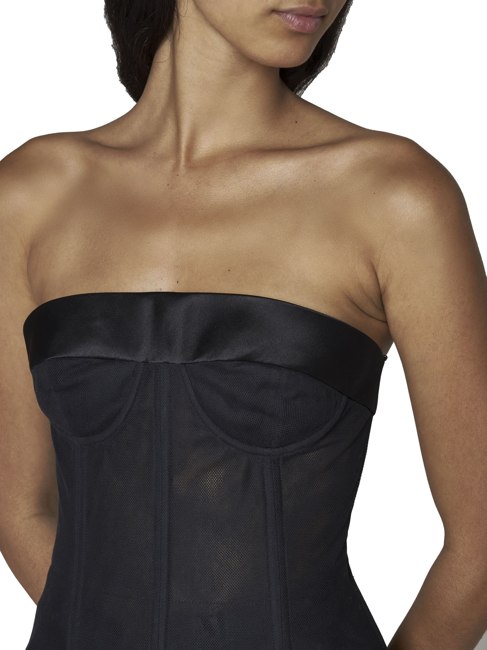 Maison Margiela Tulle Bustier Top In Black (black)