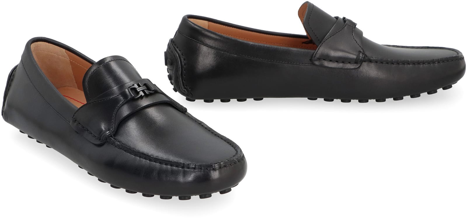 Shop Ferragamo Driver Leather Loafers In Black