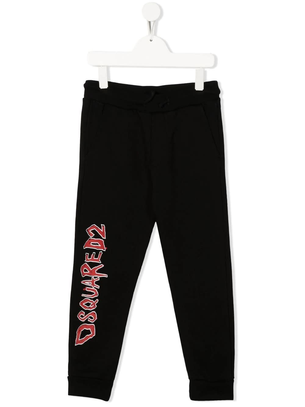 Dsquared2 Kids Black Joggers With Graffiti Style Contrast Logo