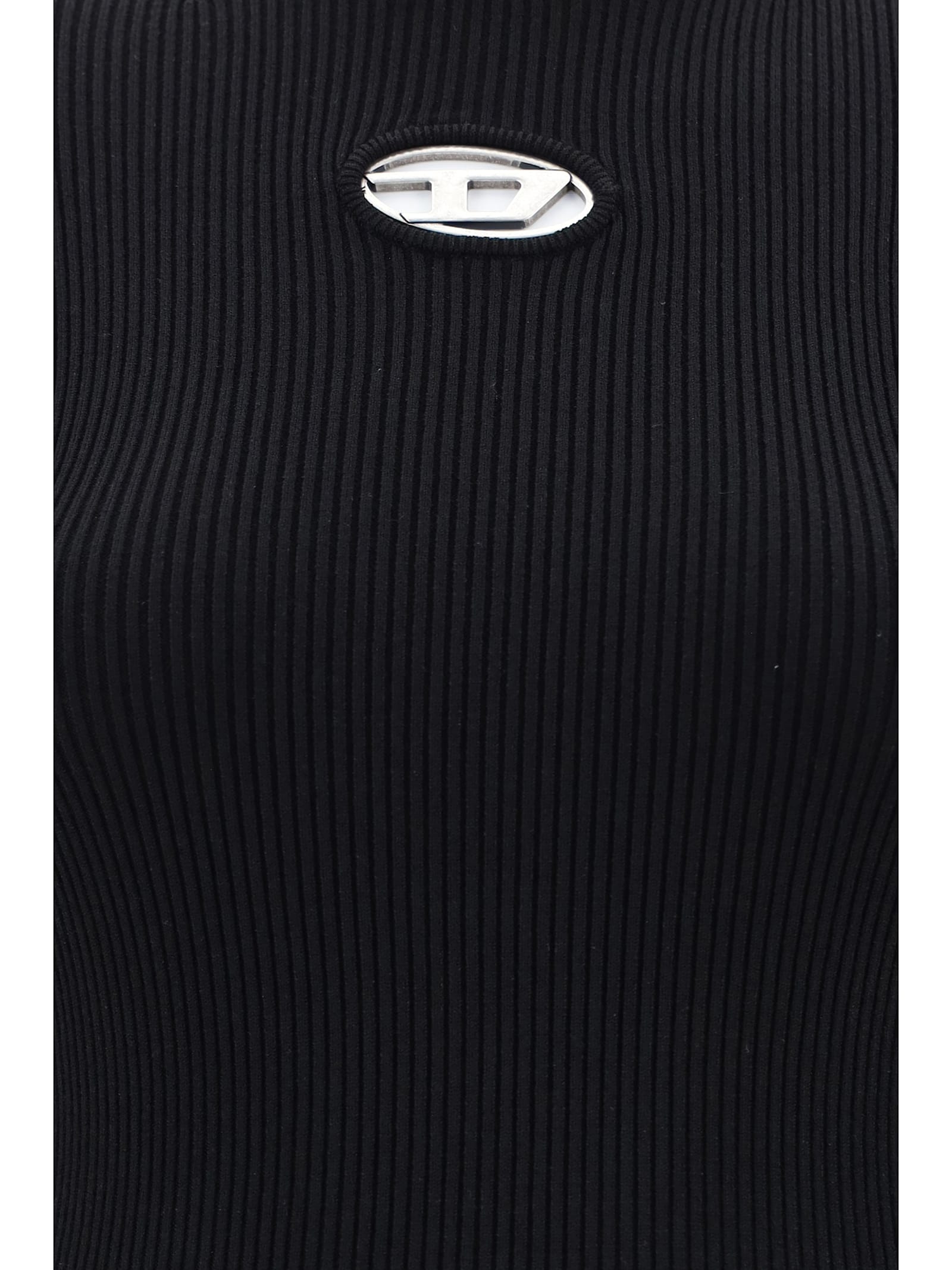Diesel Ribbed Knit Bodycon Mini Dress With Cut-out Details In 004 - Deep/black