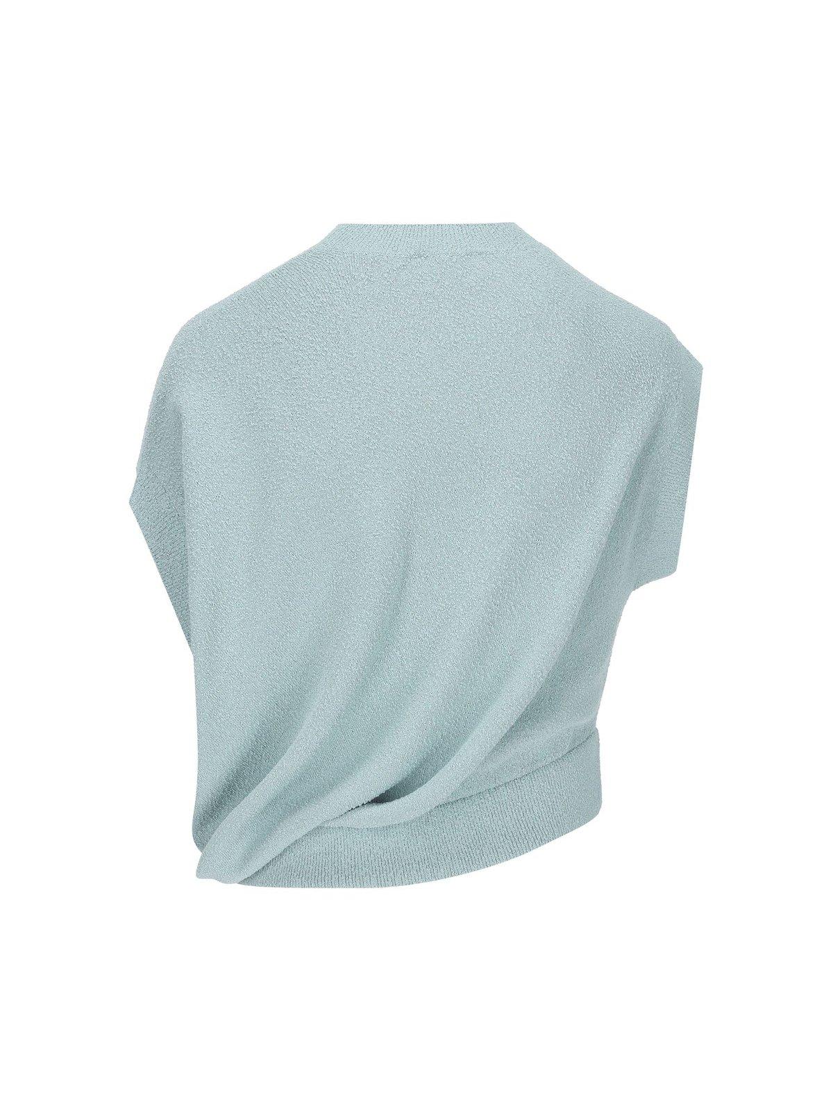 Shop Fendi Asymmetric Hem Cape-sleeved Crewneck Jumper In Pale Blue