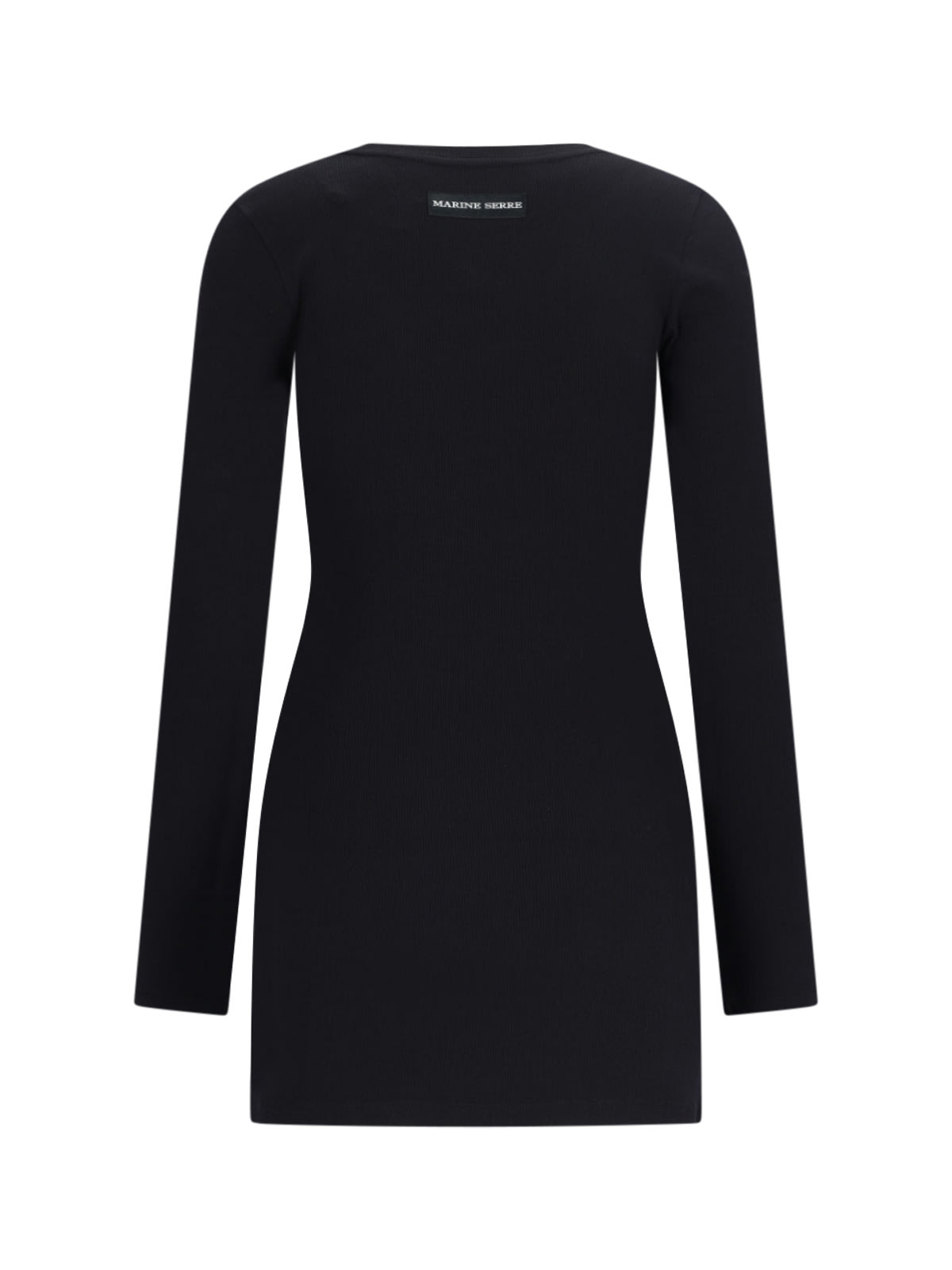 Marine Serre Fitted Black Mini Dress With Long Sleeves And Round Neckline In Black