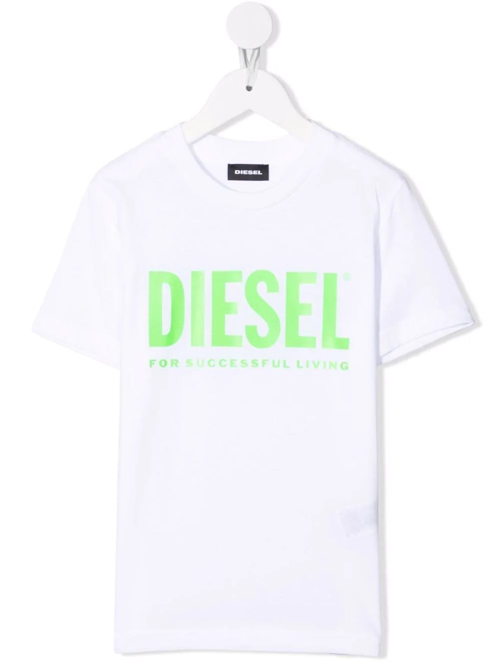 Diesel Kids White T-shirt With Fluo Green Oversize Logo