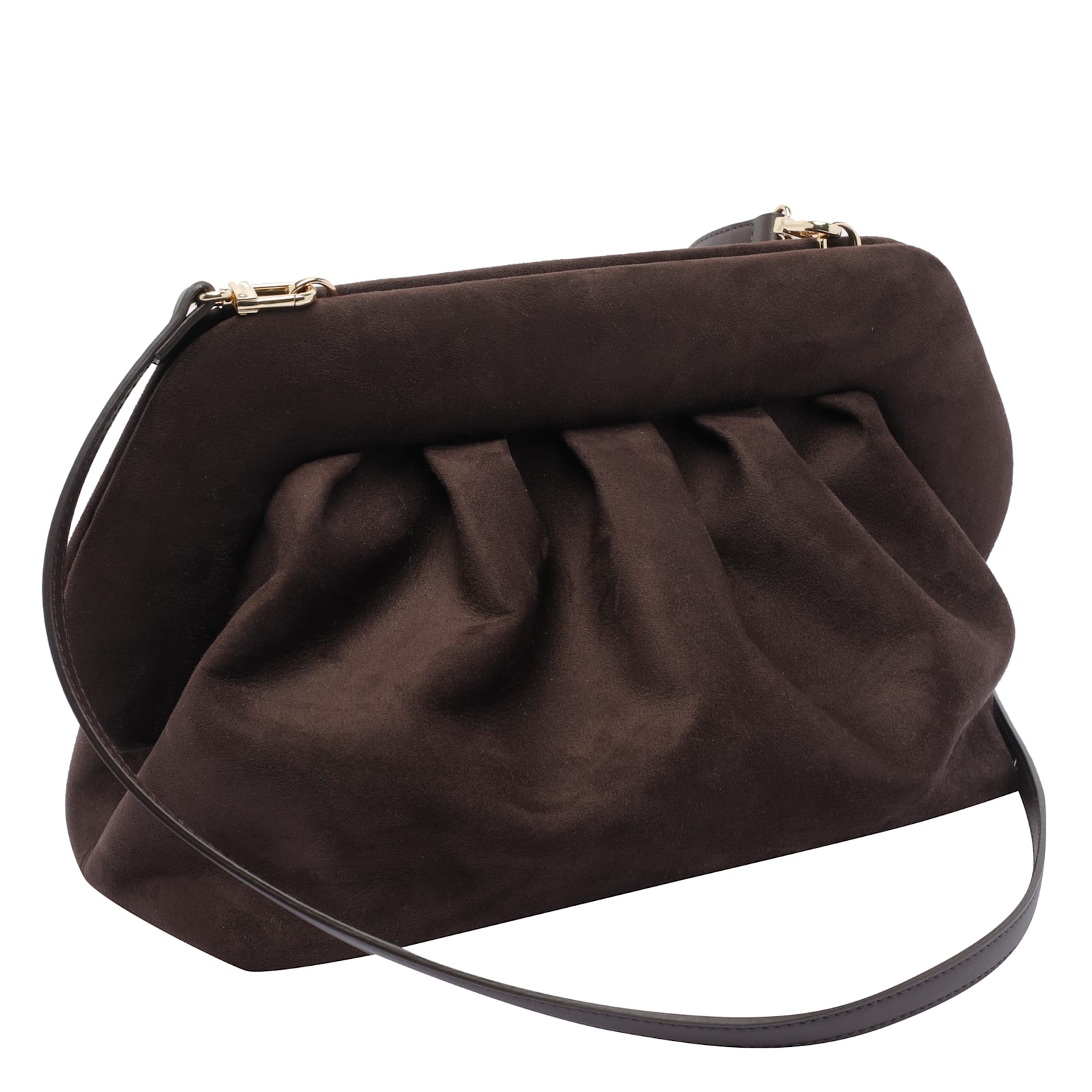 Themoirè Pleated Clutch Bag In Brown