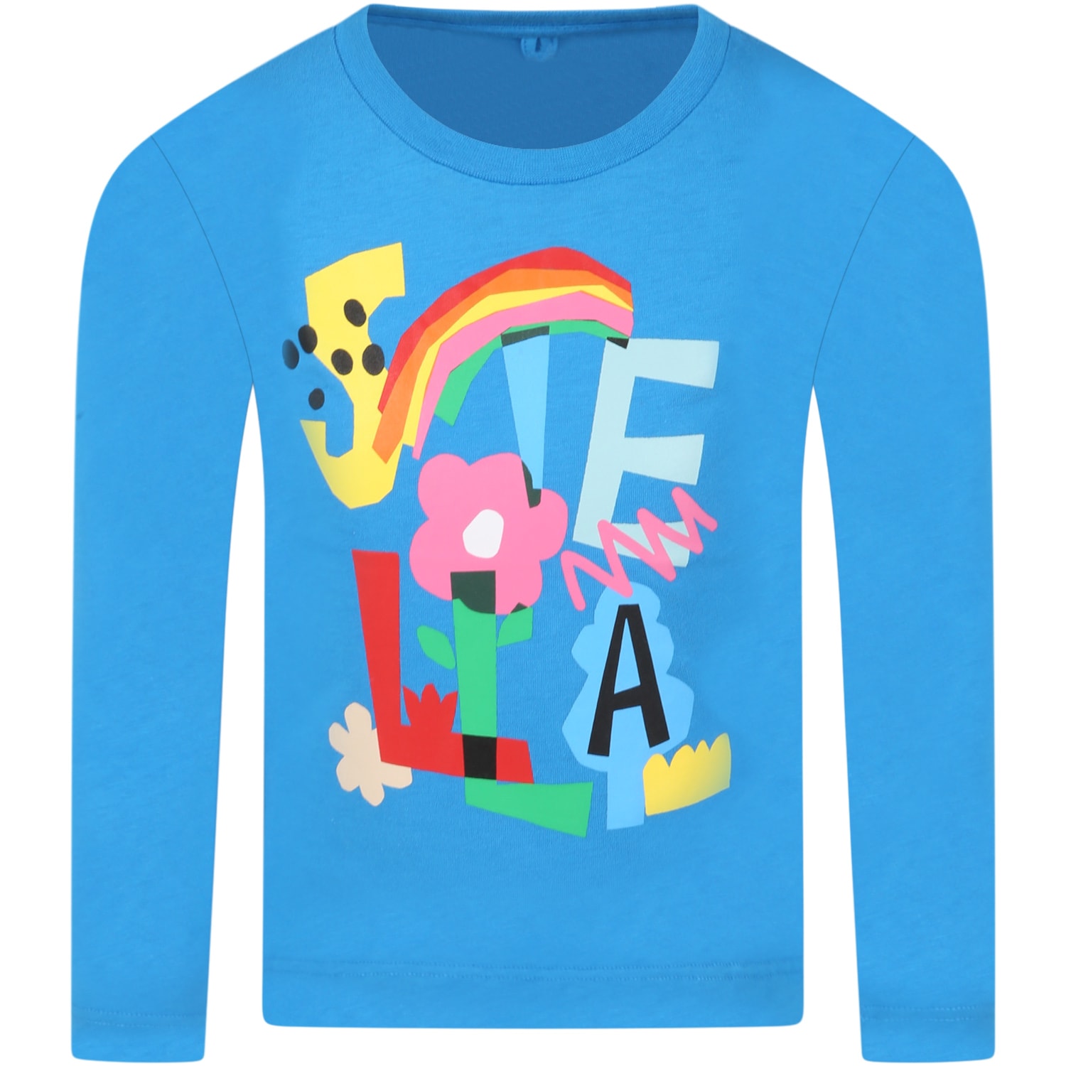 Stella McCartney Kids Light-blue T-shirt For Girl With Logo, Rainbow And Flower
