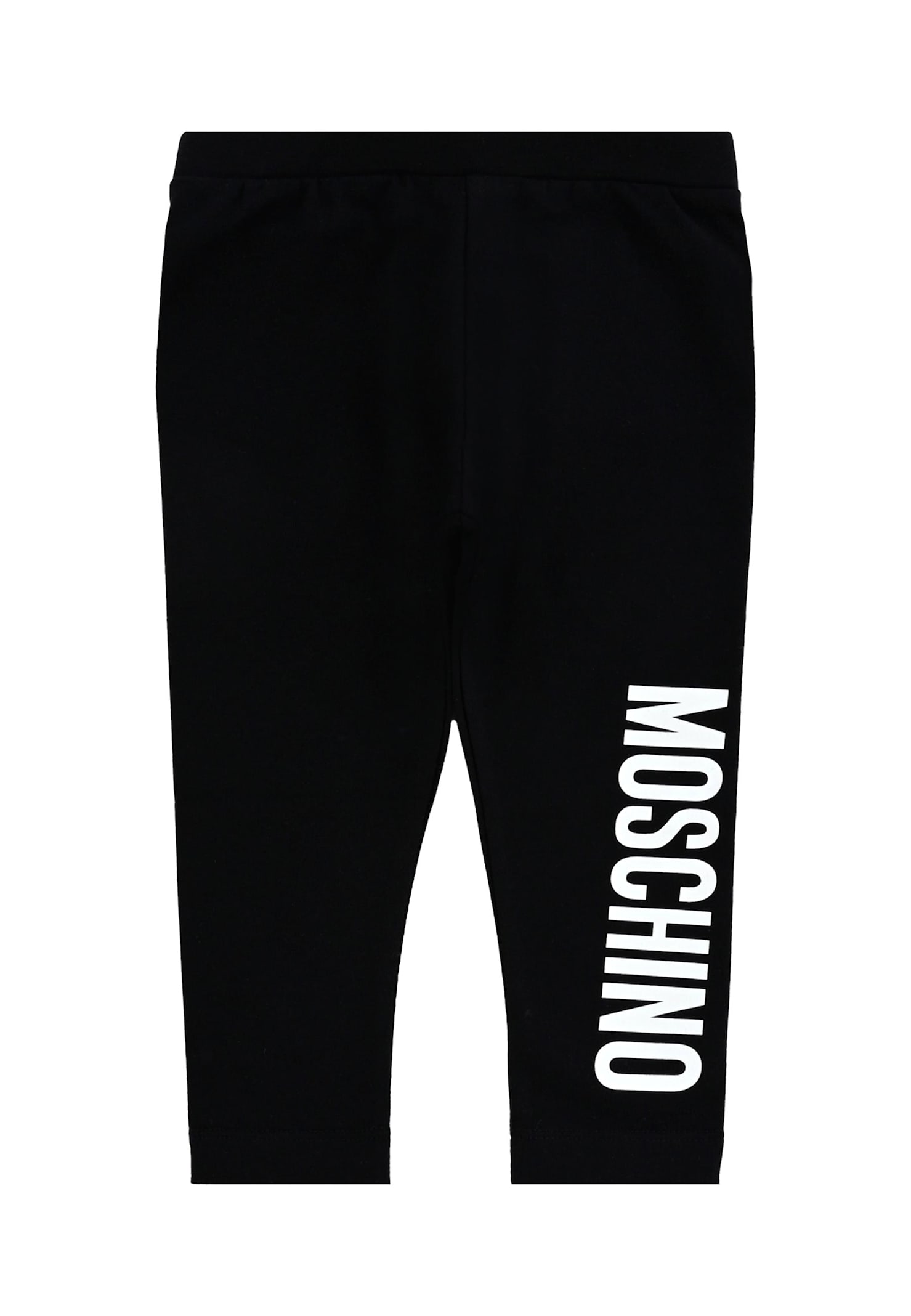 Moschino Black Leggings For Baby Girl With Logo In Black
