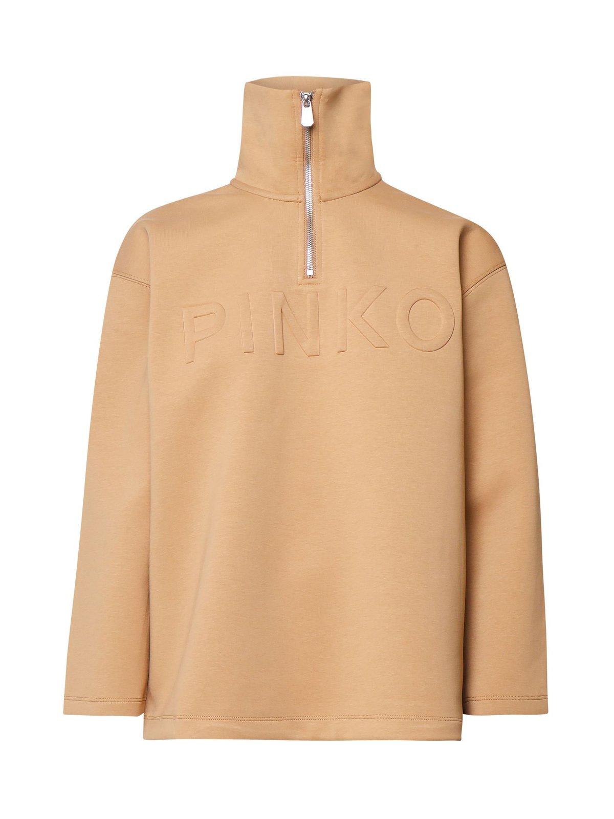 Shop Pinko Logo-embossed Zip-up Sweatshirt In Brown