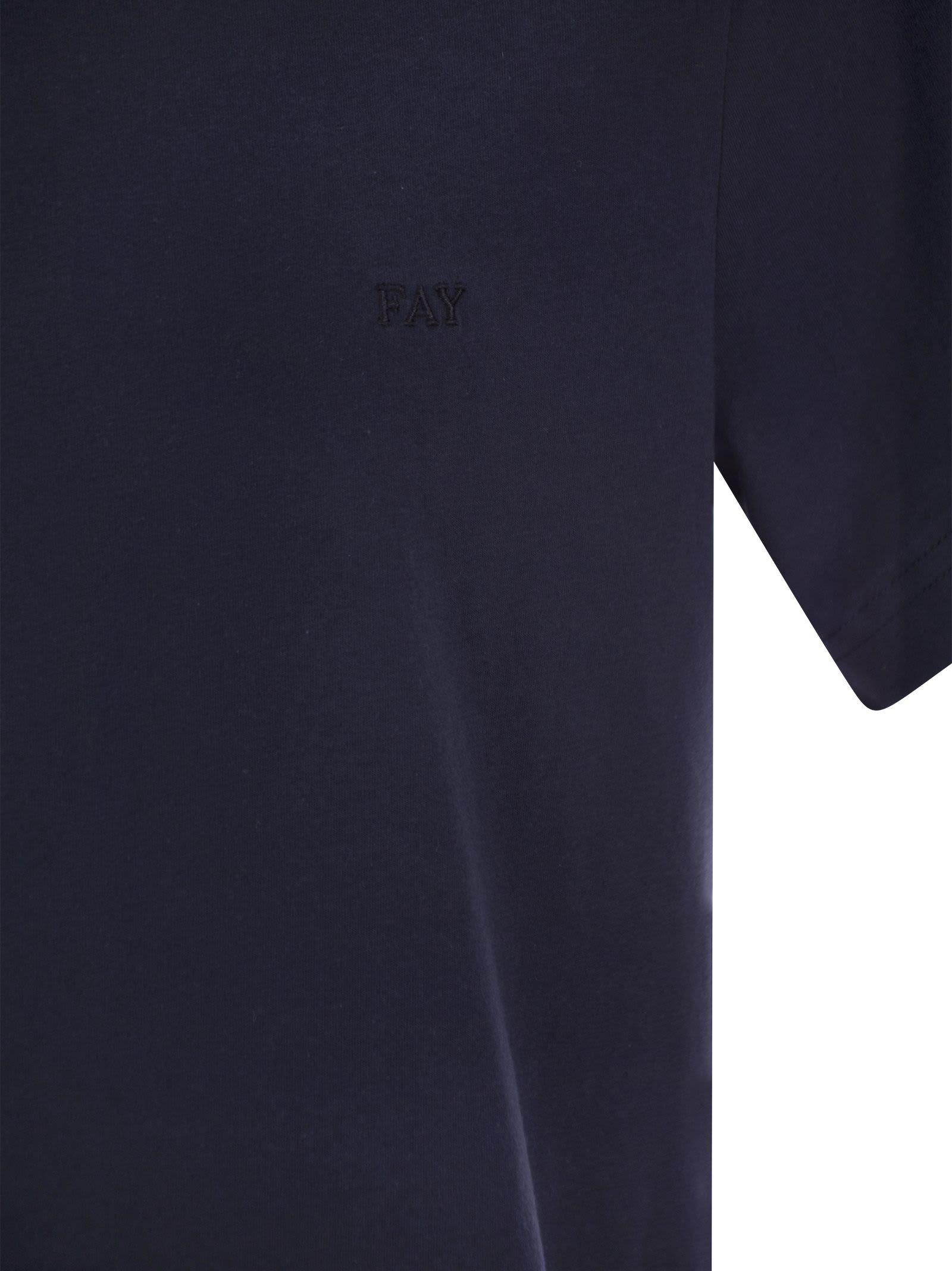 Shop Fay Cotton T-shirt In Navy Blue