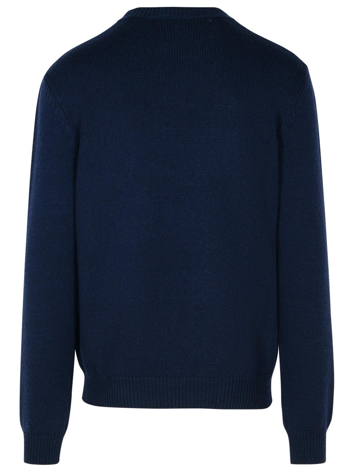 Shop Balmain Blue Merino Wool Blend Sweater In Bleu Marine/blanc